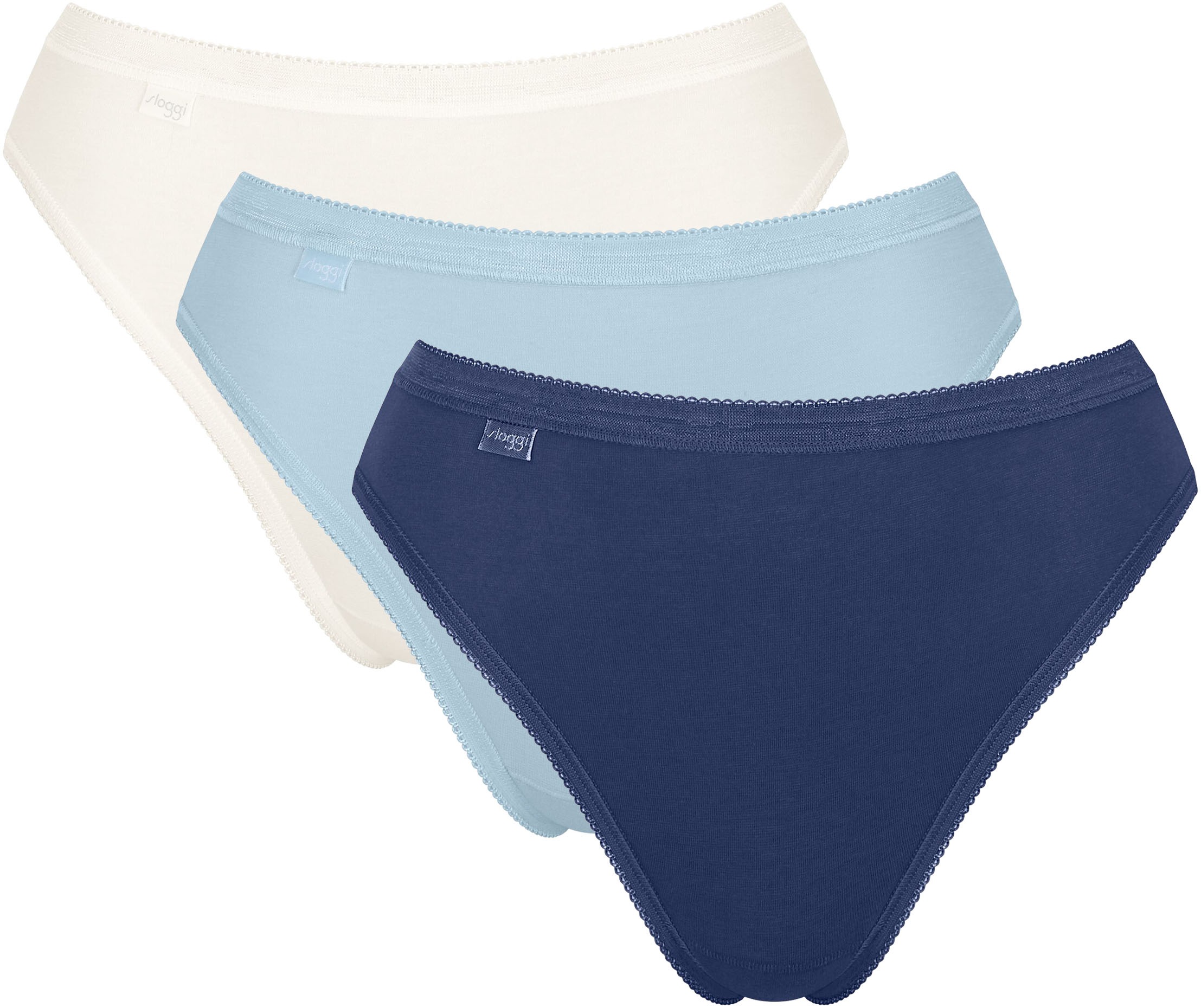 SLOGGI Damen Tai-Slip "Basic+ Tai C3P", Gr. 50, blau, Single Jersey, Obermaterial: 95% Baumwolle, 5% Elasthan, unifarben, Unterhosen, perfekter Sitz