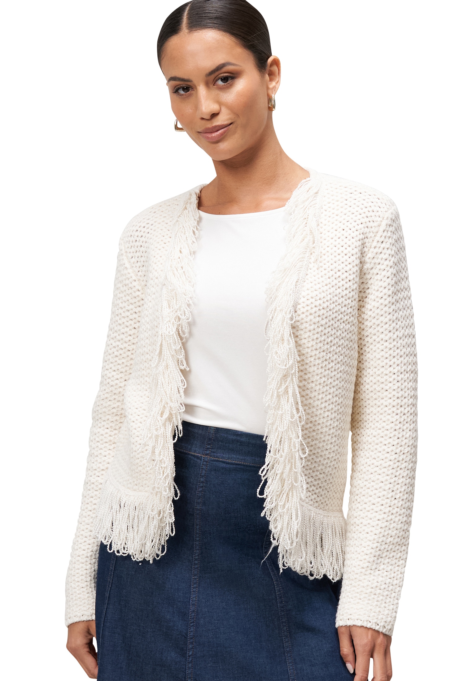 Zero Strickjacke "zero Damen Strickjacke mit Fransen", Fransen günstig online kaufen