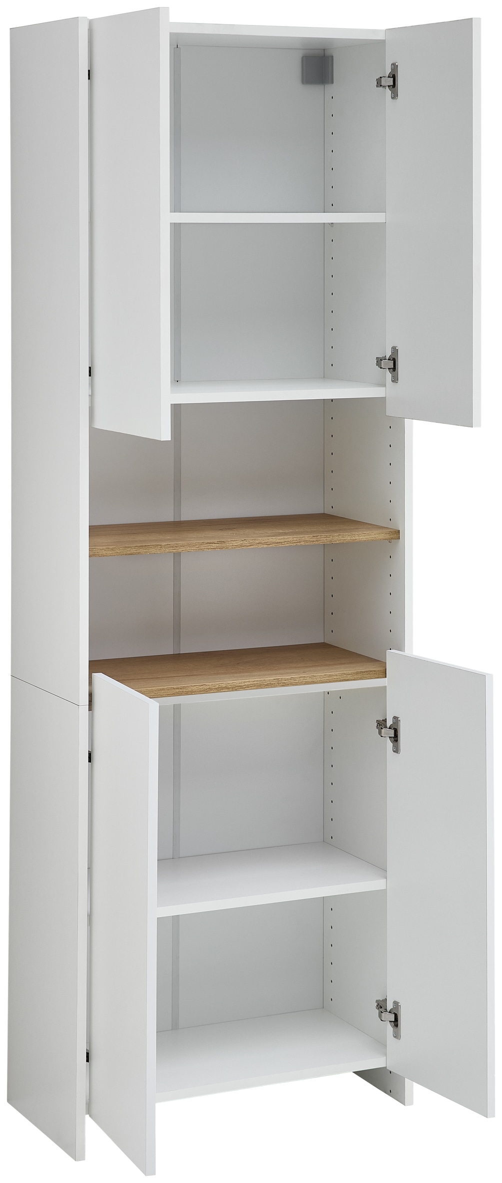 Saphir Hochschrank »Hochschrank Quickset 100, Badschrank 61,6 cm breit, 4 Türen«, 2 Einlegeböden, 2 offene Fächer, Badezimmer-Hochschrank, Akzentfuge