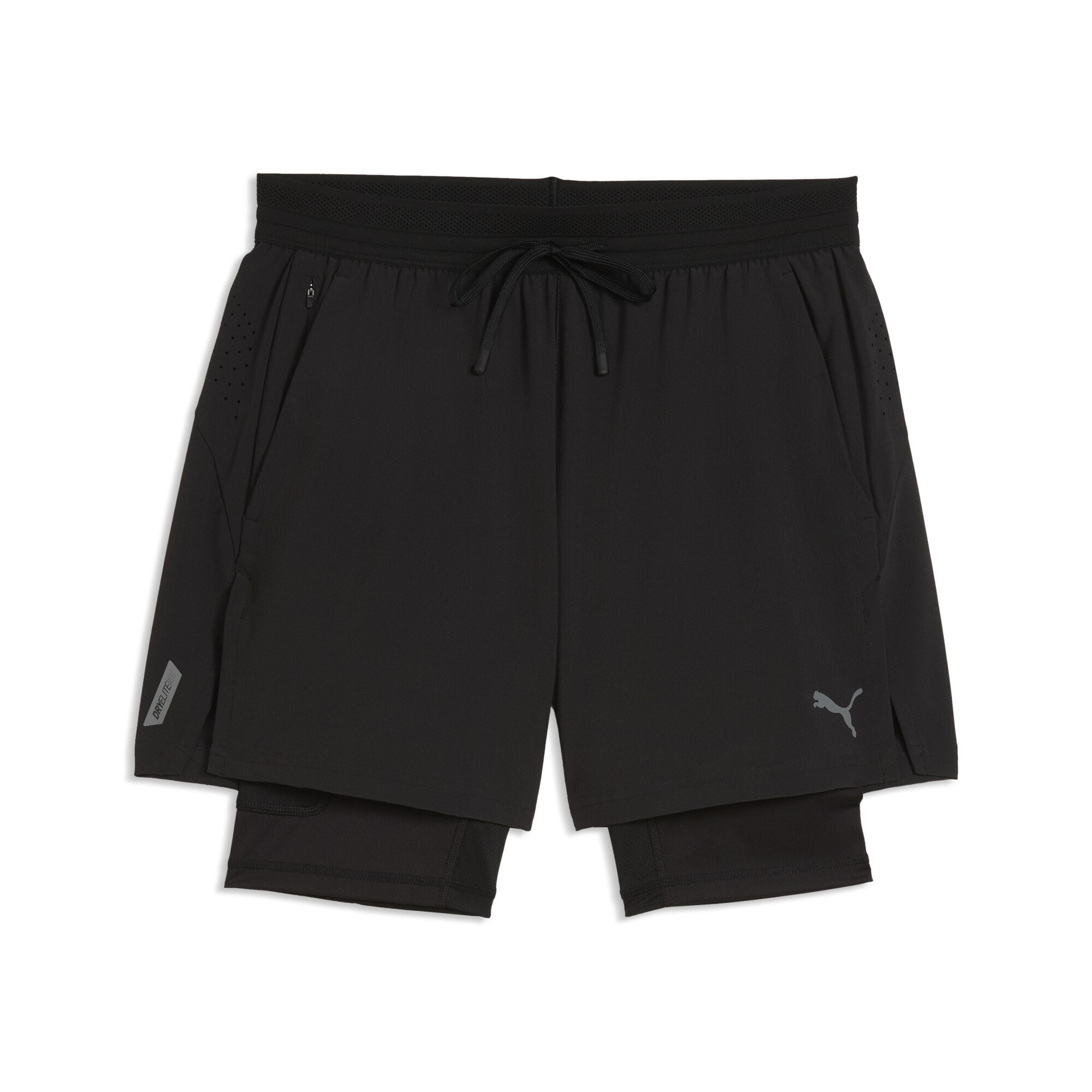 PUMA Damen Trainingsshorts "PWRMODE 2-in-1 Stretch Gewebte Shorts Herren", schwarz, Gr. S, Obermaterial: 87% Polyester, 13% Elasthan. Taschenfutter: