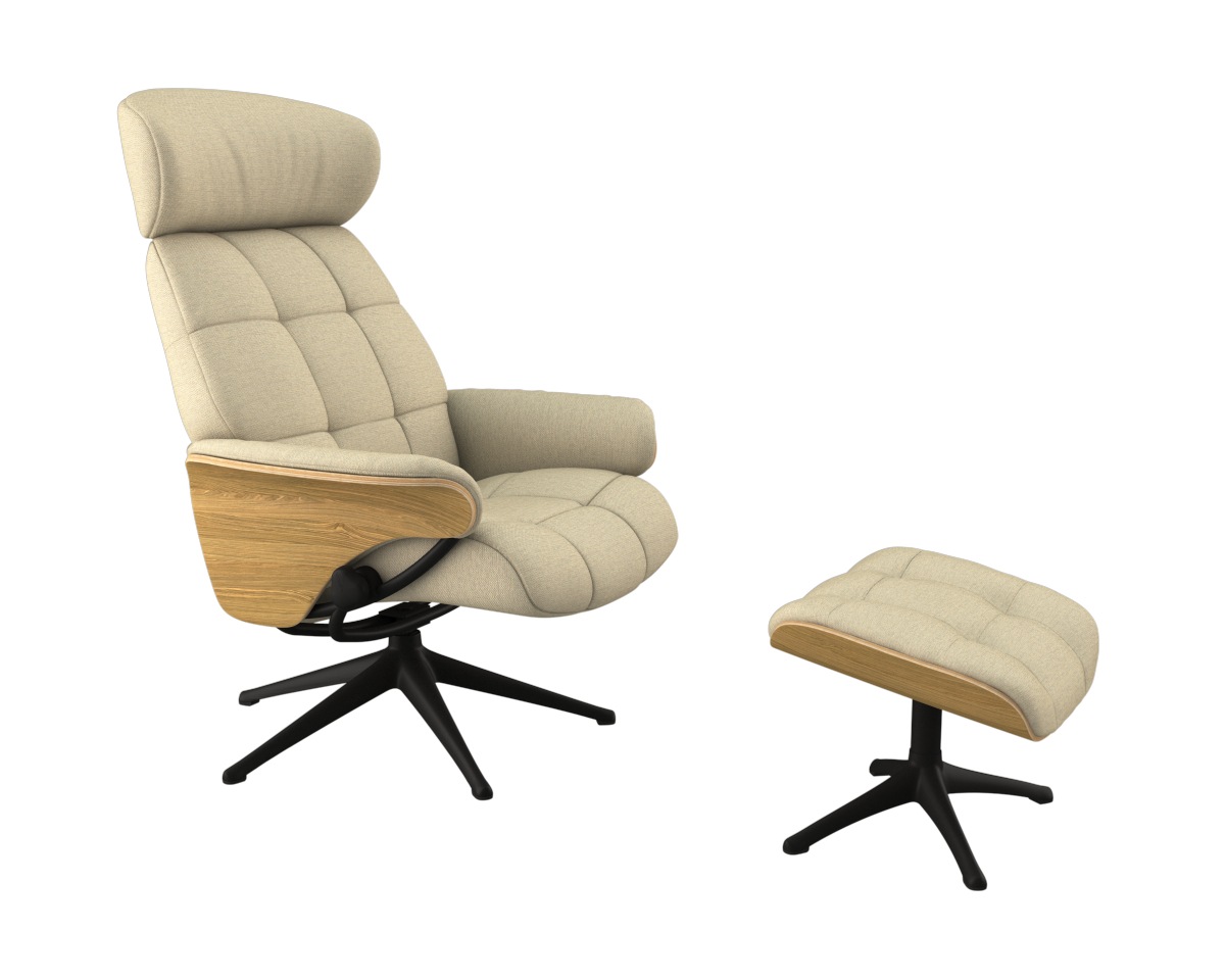 FLEXLUX Relaxsessel »Skagen Funktionsessel, Polstersessel, Armlehne, TV-Fernsehsessel«, Rücken- und Kopfteilverstellung, Fuß Schwarz, Armlehne Eiche, Drehbar