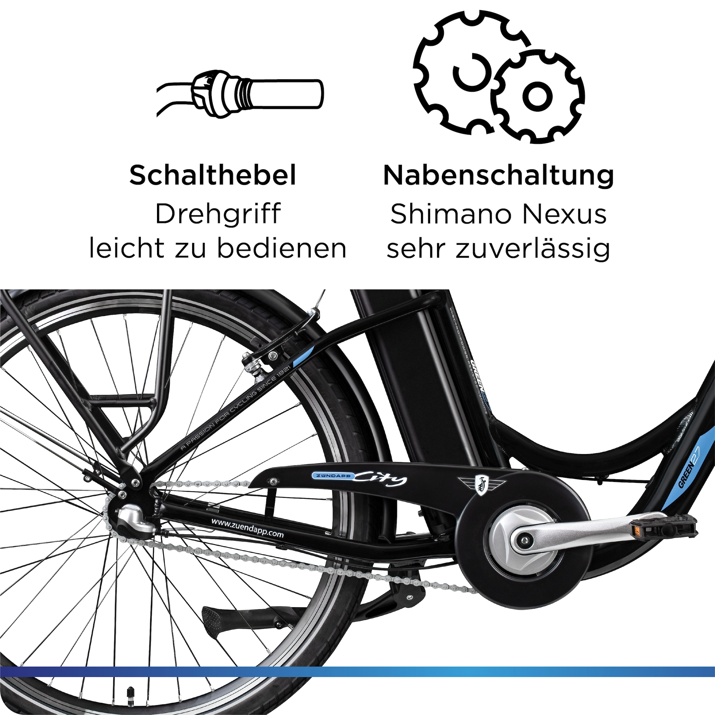 Zündapp »Green 2.7« 3 Gang Shimano Nexus Schaltwerk Nabenschaltung Frontmotor 250 W Pedelec, Elektrofahrrad für Damen u. Herren
