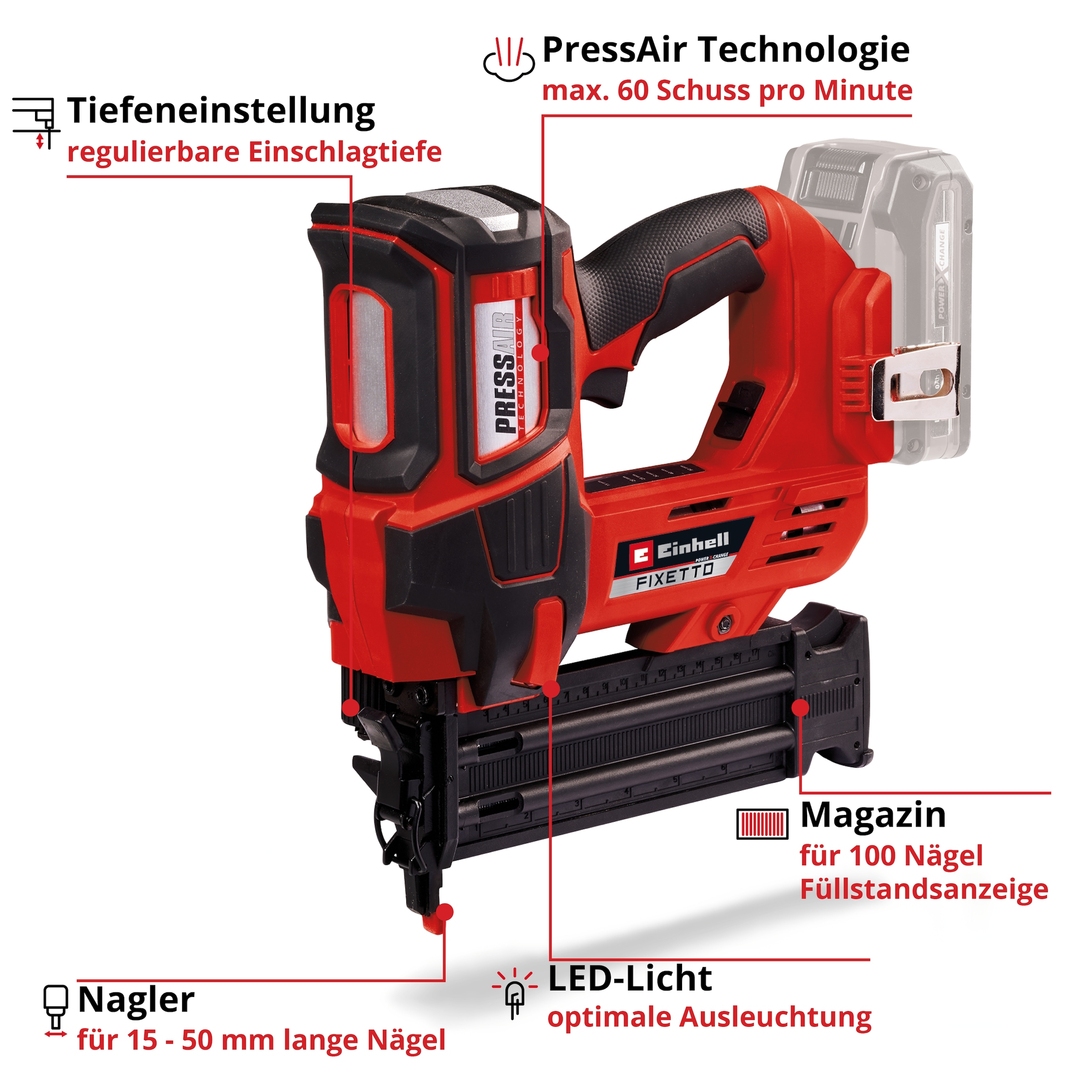 Einhell Nagler »FIXETTO 18/50 N«, ohne Akku und Ladegerät