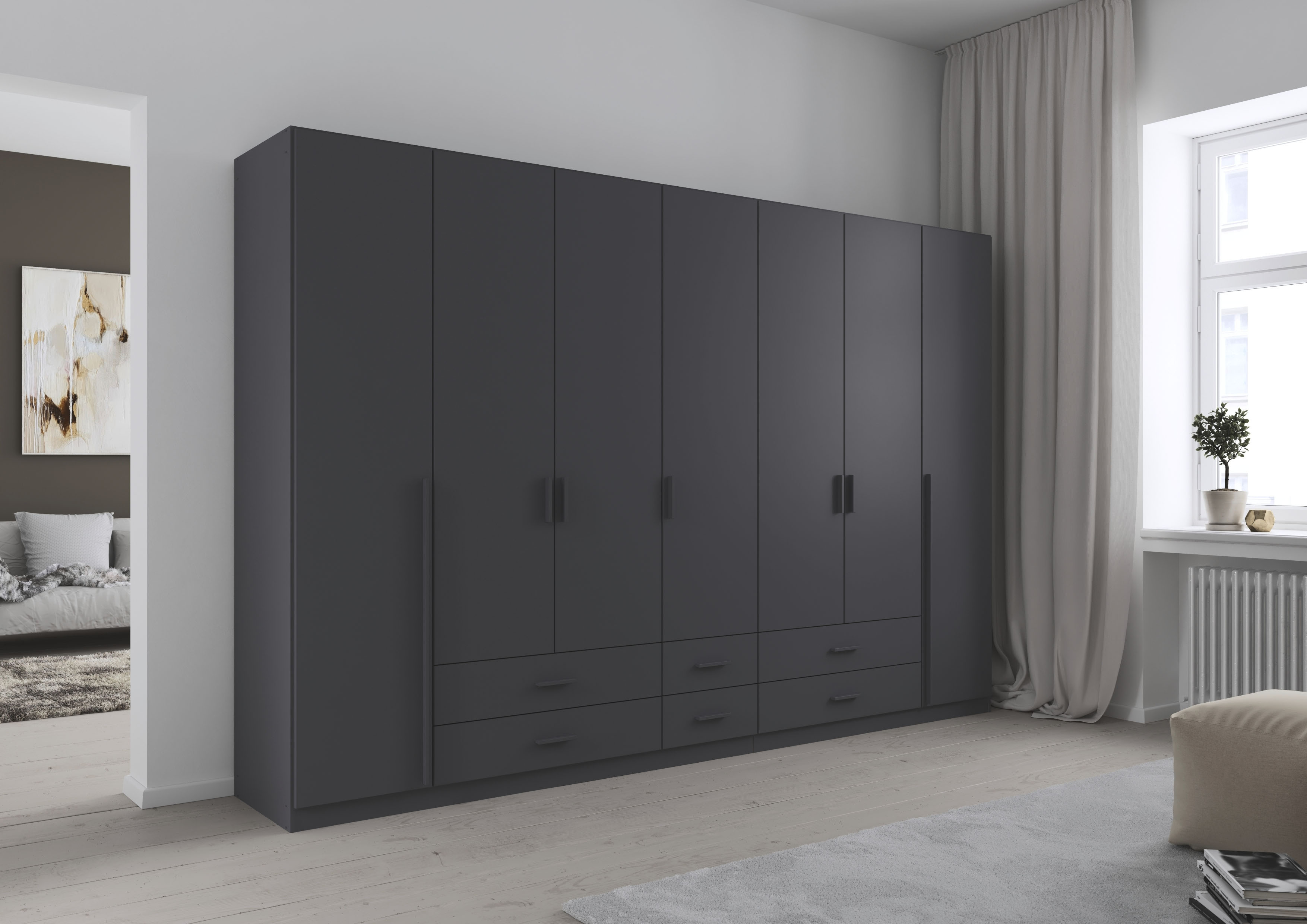 rauch Drehtürenschrank "Kleiderschrank Garderobe GAMMA Breiten 315 cm" in 3 Ausstattungen BASIC/CLASSIC/PREMIUM (inkl. SOFT-CLOSE-Funktion), mit Schubladen, verschiedene Griff-Varianten TOPSELLER MADE IN GERMANY