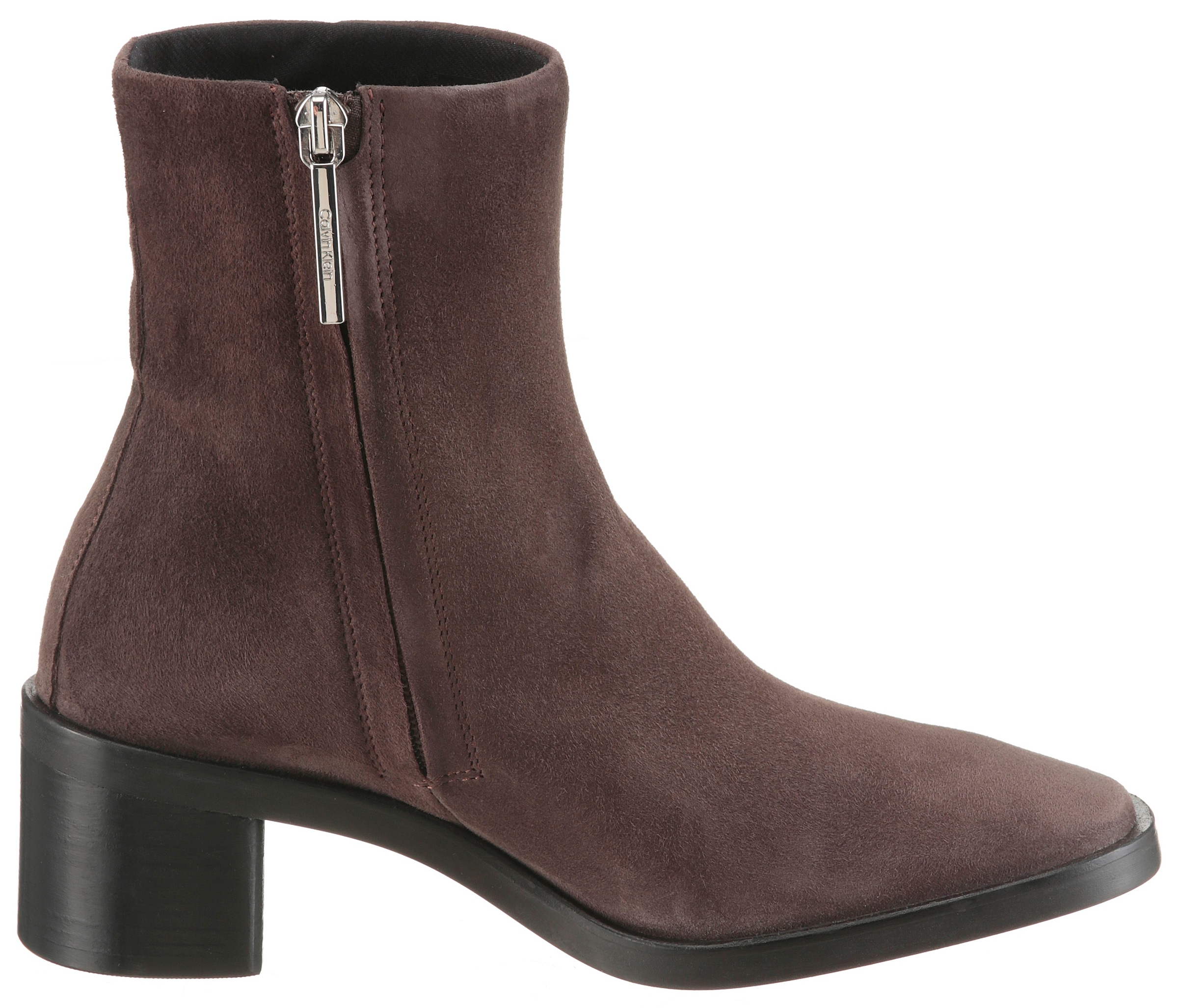 Calvin Klein Stiefelette »BLOCK HEEL ZIP BOOT SUE«  Klassik-Boots, Blockabsatz, mit seitlichem CK-Logo am Schaft