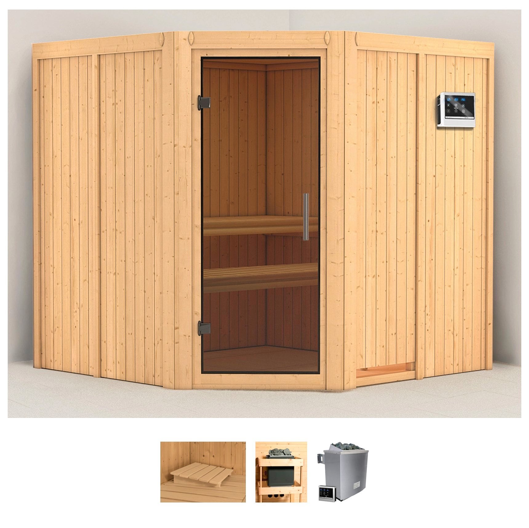 Karibu Sauna "Jarin" Set, Ofen 9 KW externe Strg easy