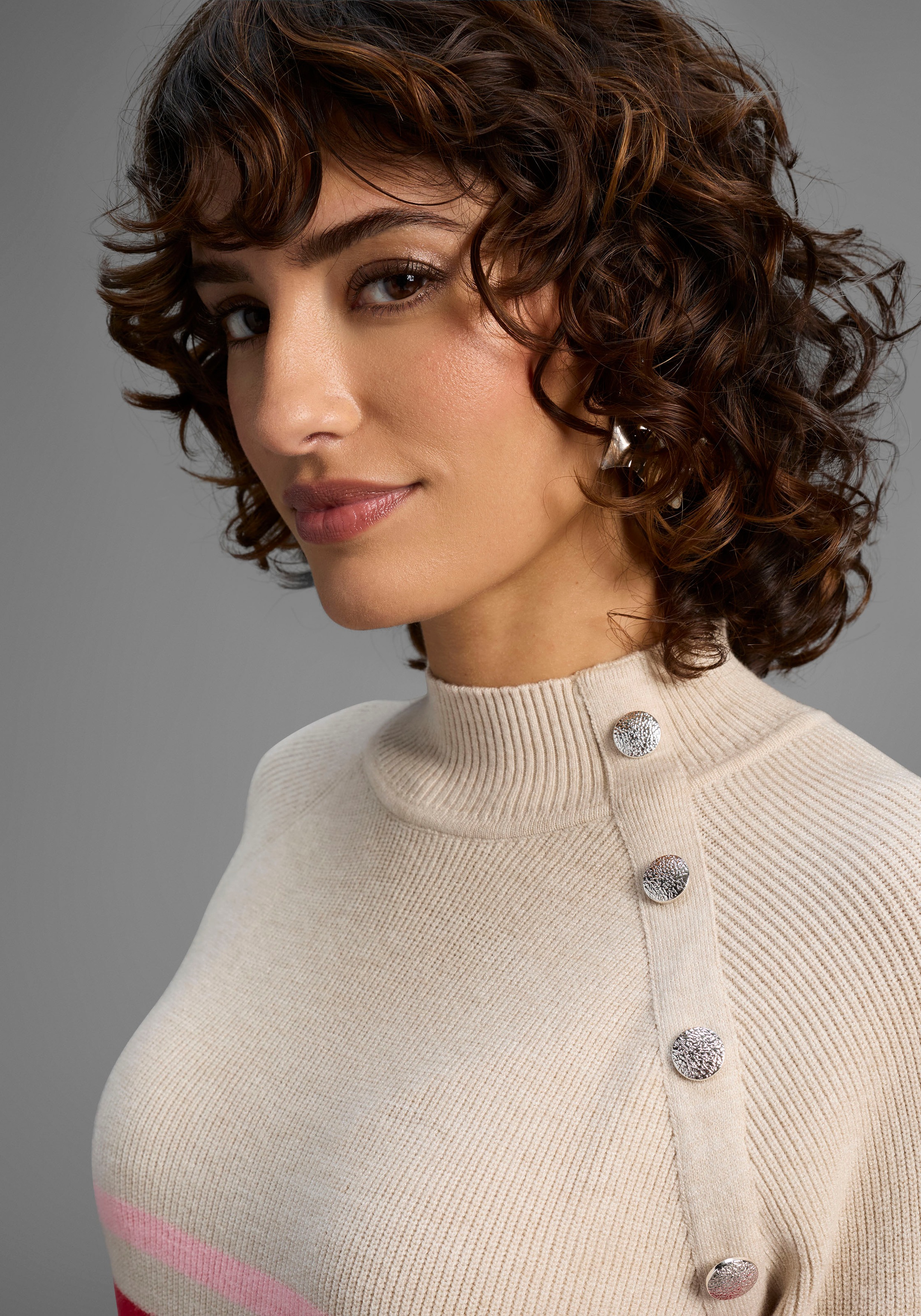 Thumbnail - Laura Scott Strickpullover, Winterstrick mit trendy Streifendesign und Knöpfen - NEUE KOLLEKTION