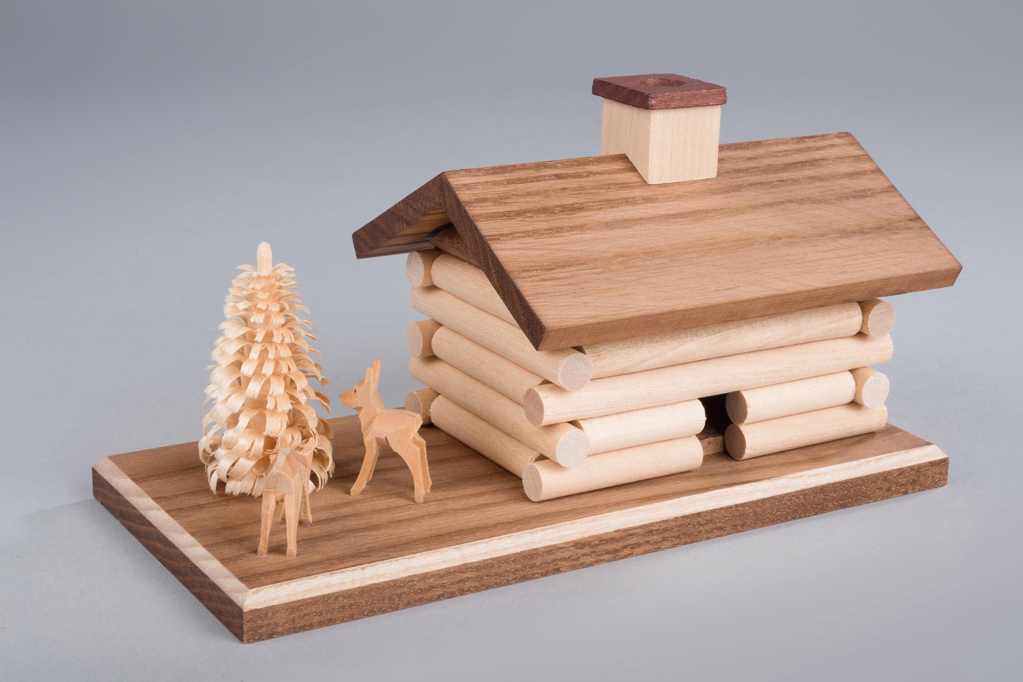 Albin Preissler Räucherhaus "Blockhütte mit Schornstein, Handwerkskunst aus dem Erzgebirge" Weihnachtsdeko aus Ahorn