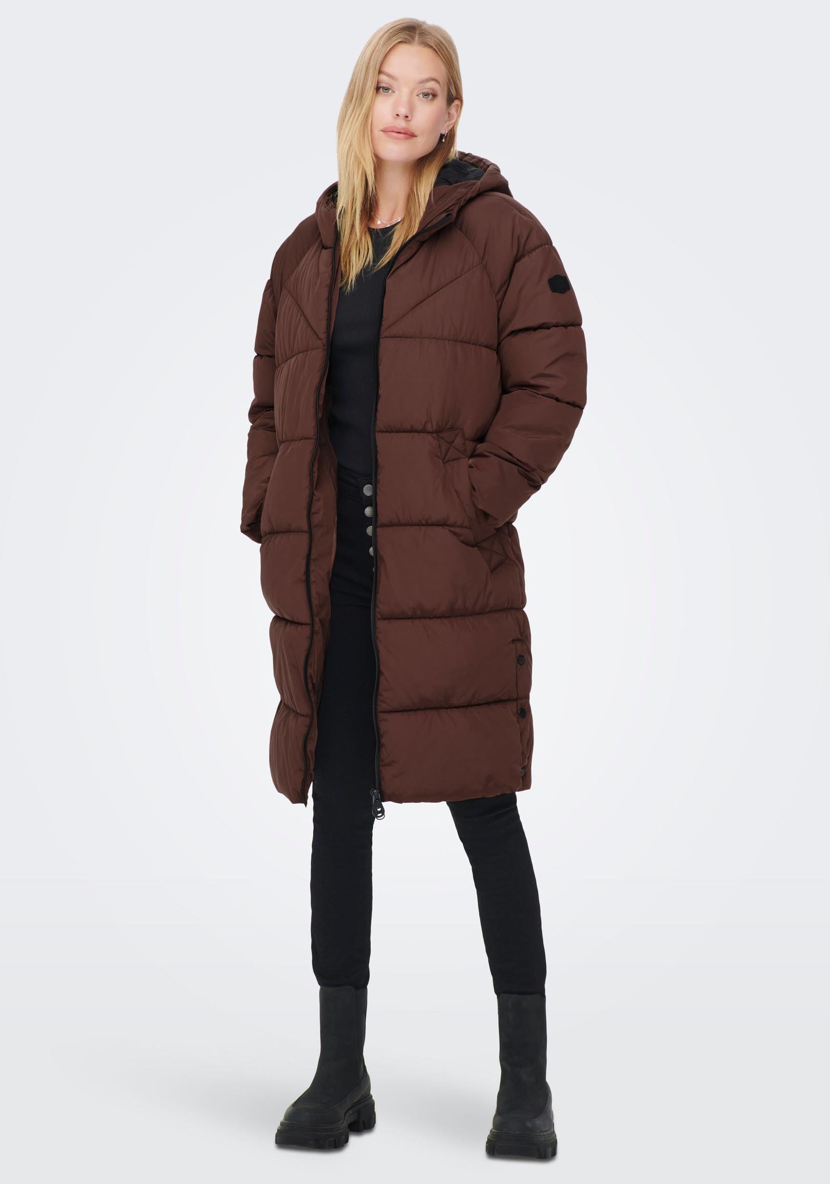 ONLY Steppmantel "ONLAMANDA LONG PUFFER COAT", mit Kapuze