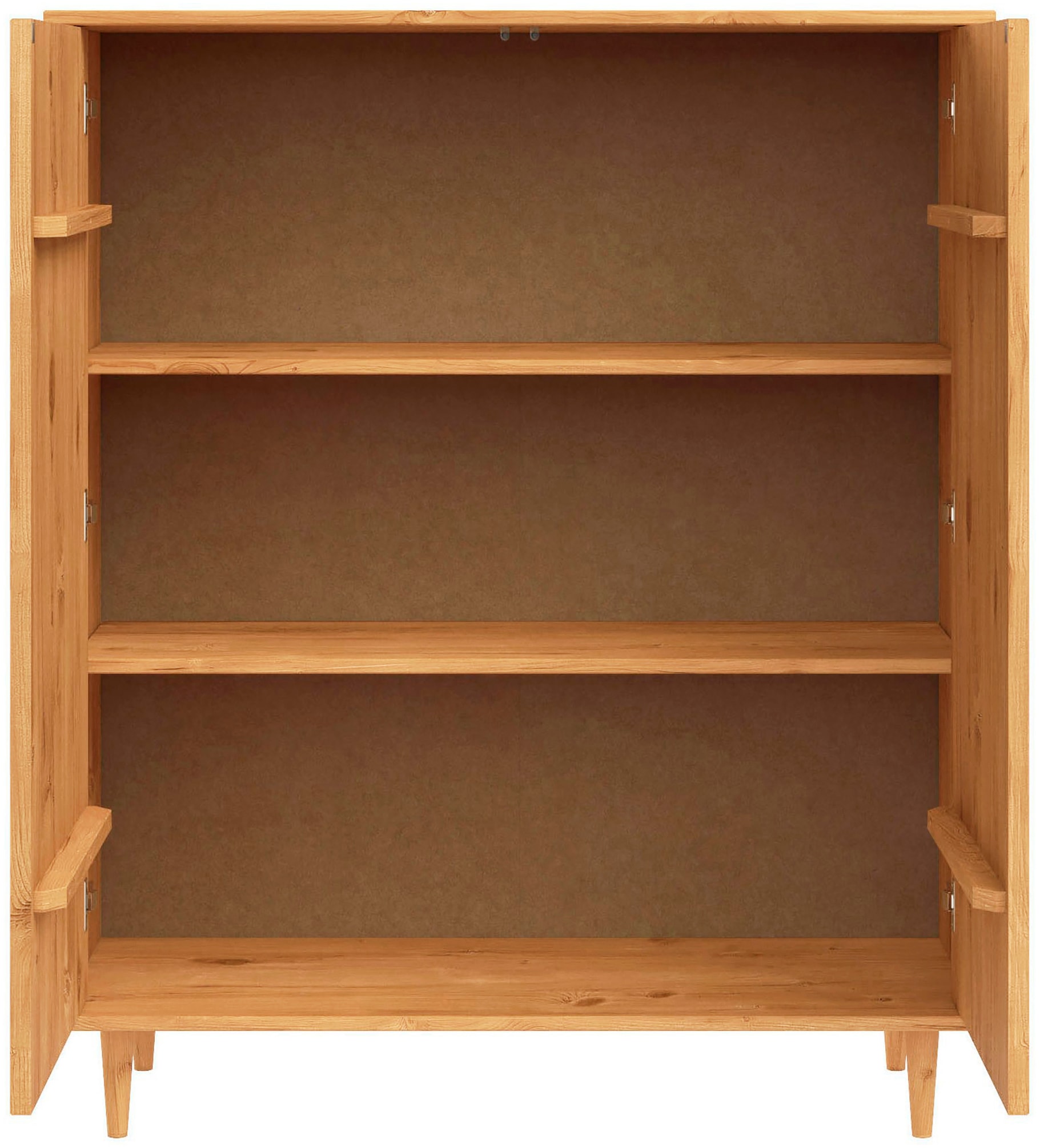OTTO home Highboard »Malmedy Midischrank mit einer Lamellenoptik und Push to Open Funktion« massives Kiefernholz, Push-to-open Funktion, verstellbare Einlegeböden