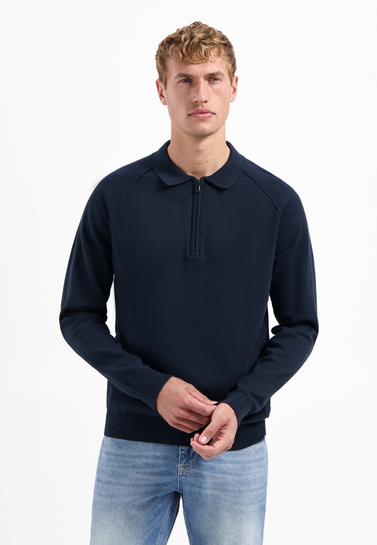 Stehkragenpullover NO EXCESS "No Excess Half-Zip-Polo-Pullover Pullover Polo Half Zip Solid", Herren, Gr. XL, night, 90% Baumwolle, 10% Nylon, Pullover Stehkragenpullover