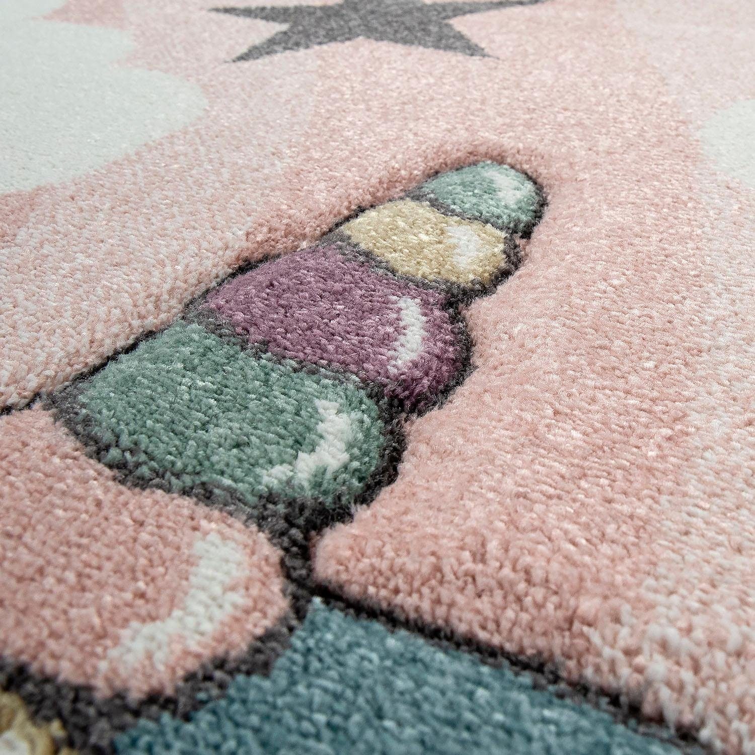 Paco Home Kinderteppich »Cosmo 395«, rechteckig, 12 mm Höhe, 3D-Design, niedliches Einhorn Motiv, Pastell-Farben, Kinderzimmer