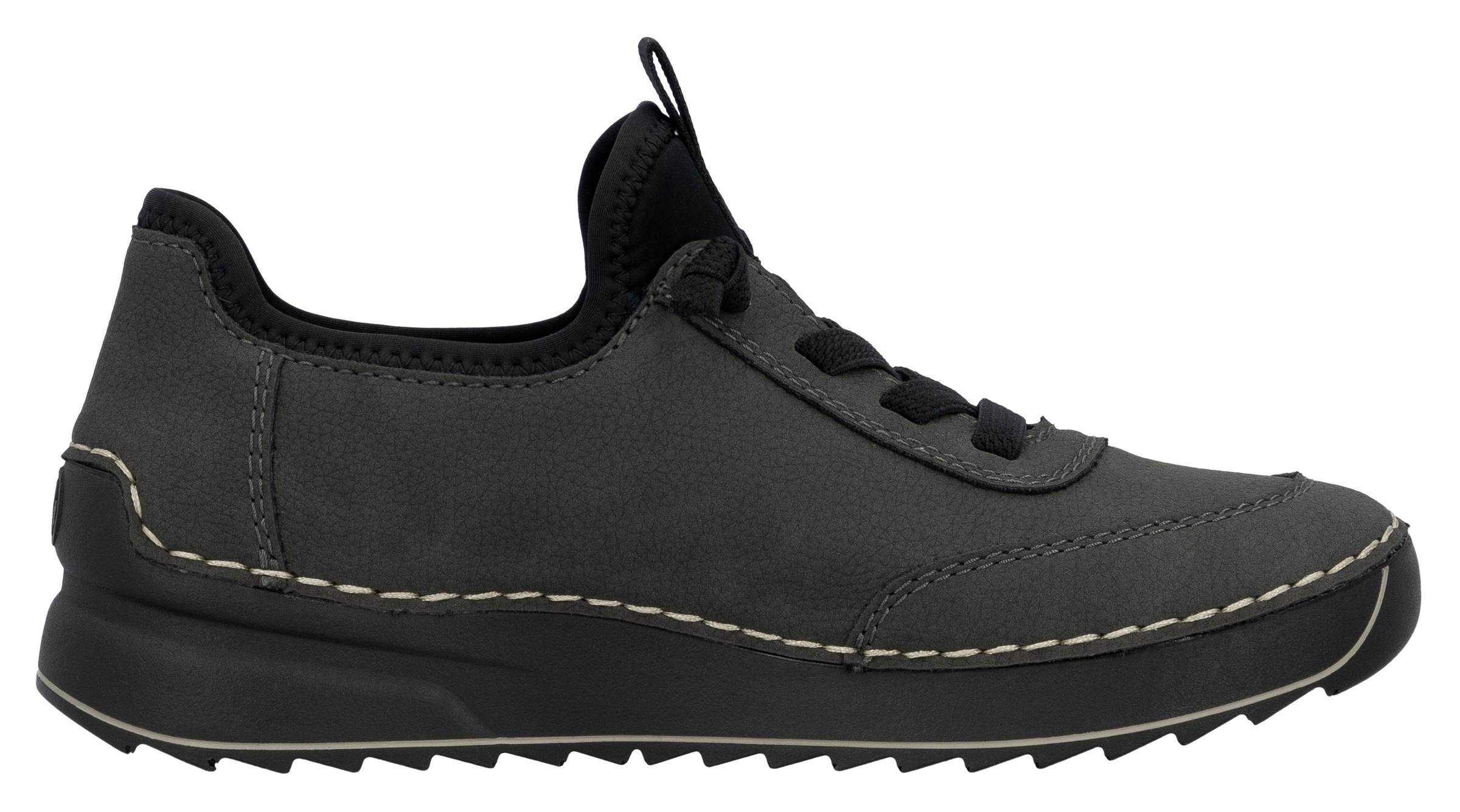 Sneaker RIEKER, Damen, Gr. 40, grau (grau, schwarz), Nubuklederimitat, Textil, Schuhe Sneaker, Schnürschuh, Halbschuh, Slipper mit Kontrastnaht 3