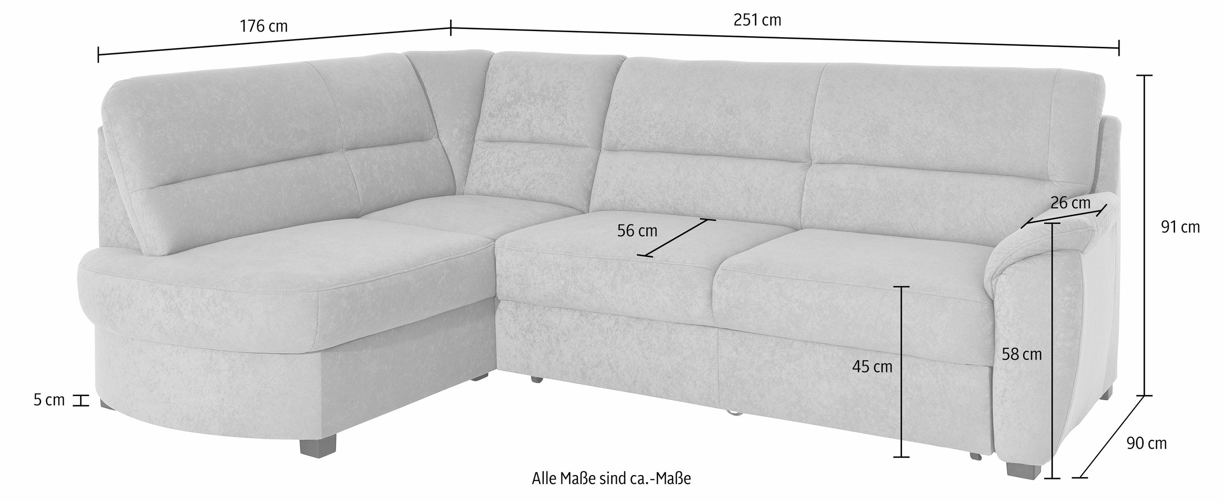sit&more Ecksofa »Pandora L-Form«, wahlweise mit Bettfunktion und Bettkasten