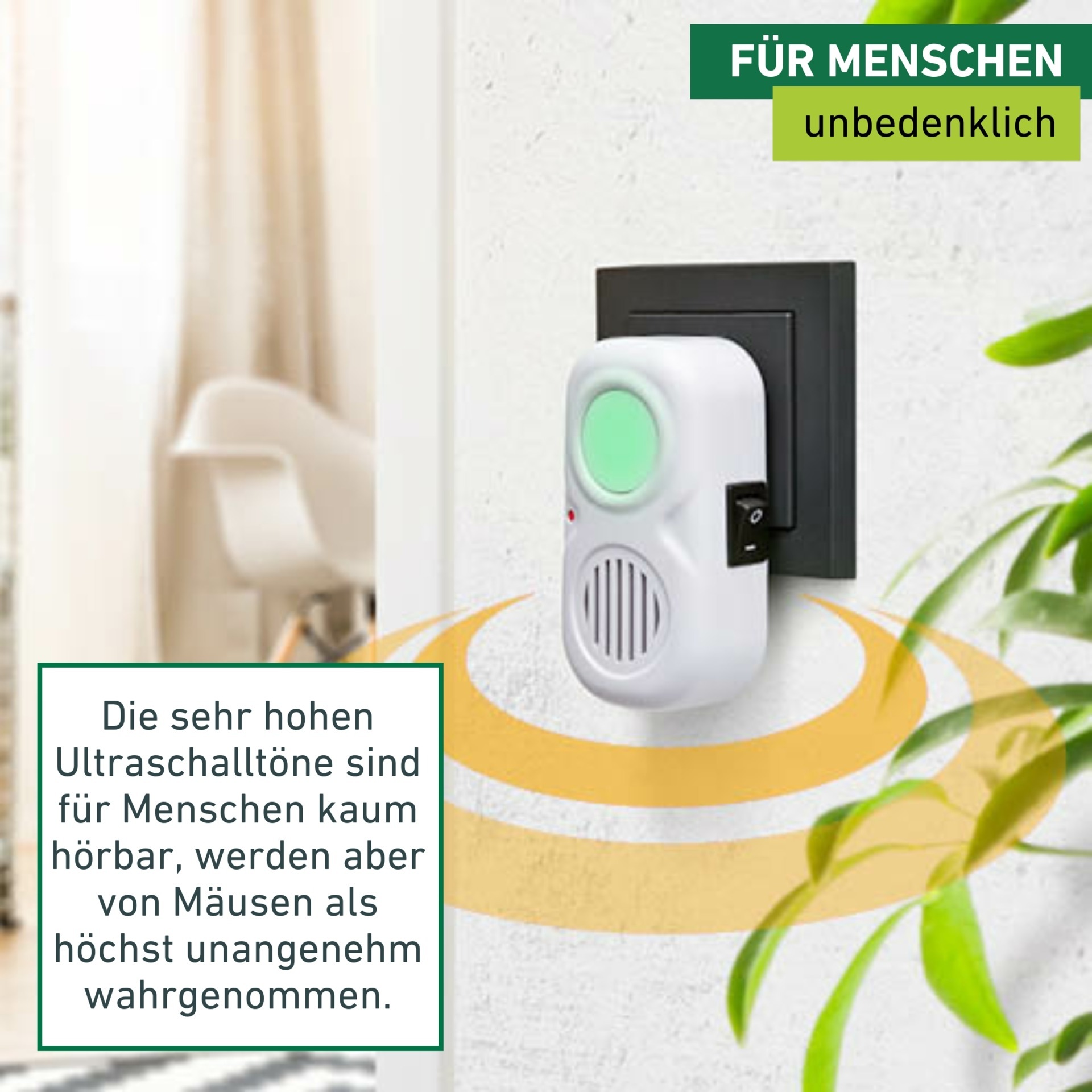 Windhager Ultraschall-Tierabwehr »Mausvertreiber Electro Comfort für Steckdosen« Mäuseabwehr mit einem Wirkungsbereich bis zu 30 m², weiß