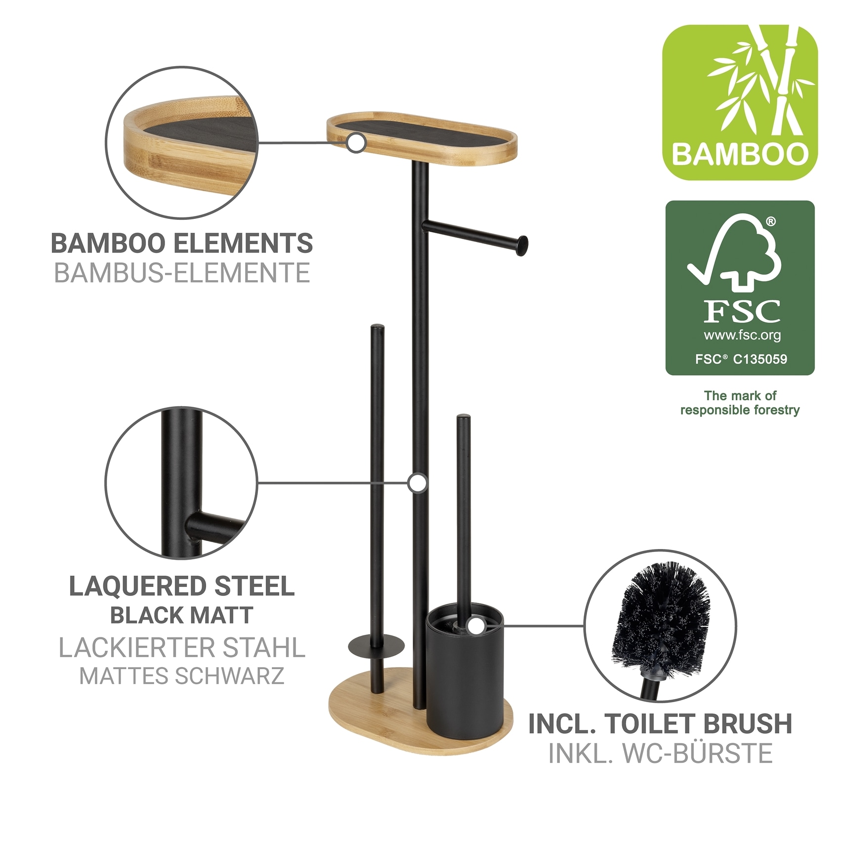 WENKO WC-Garnitur »Pomarolo« aus Bambus | Stahl