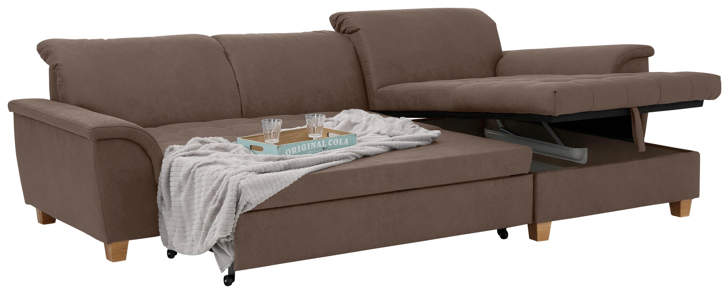 Home affaire Ecksofa »Lyla L-Form«, mit Recamiere, wahlweise mit Rückenfunktion und zusätzlich mit Bett
