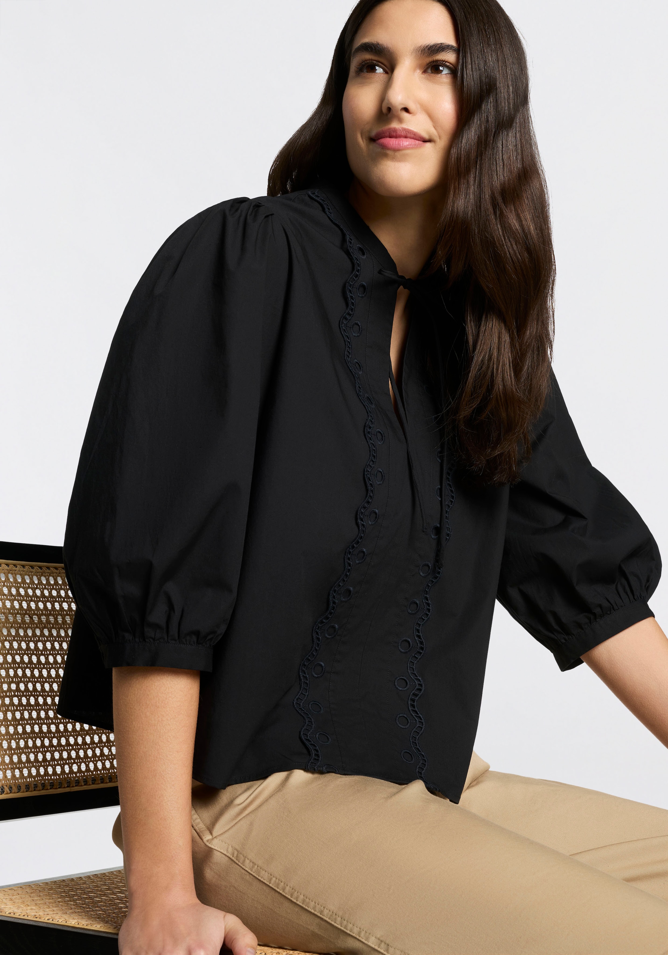 BOSS ORANGE Schlupfbluse »Balet Premium Damenmode« aus Baumwoll-Popeline, Ballonärmel