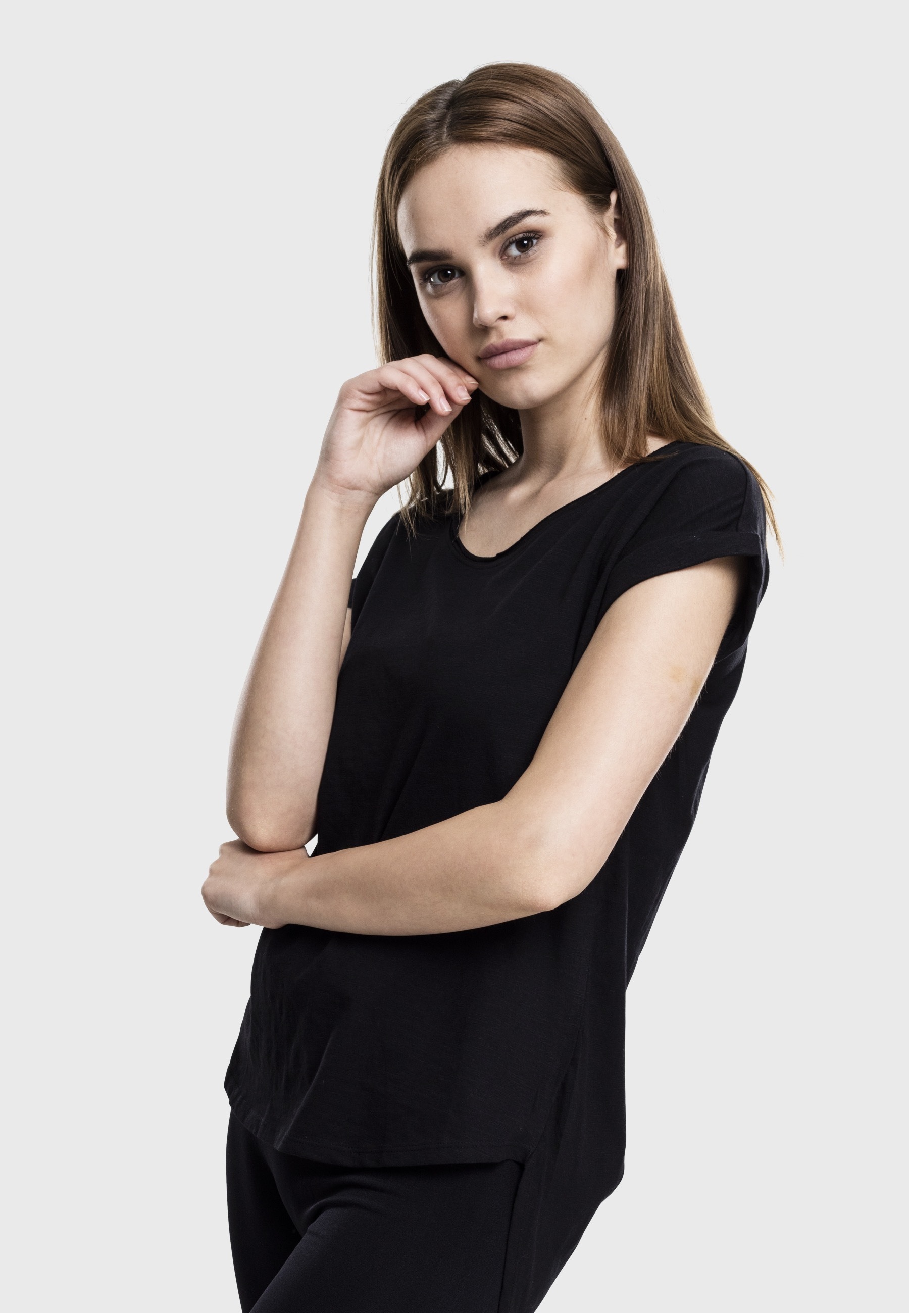 URBAN CLASSICS Kurzarmshirt »Urban Classics Damen Ladies Long Back Shaped Slub Tee« 1 Stk.