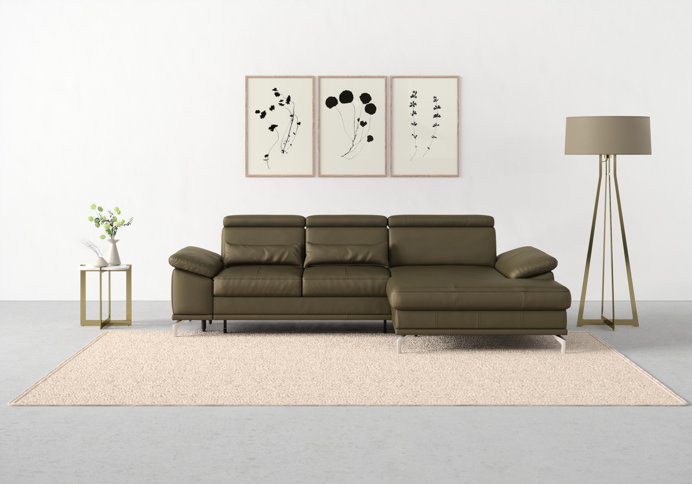 sit&more Ecksofa »Cabrio L-Form, mit Sitztiefenverstellung, Arm- und Kopfteilverstellung«, 2 Nierenkissen, Federkern, optional Bettfunktion und Stauraum