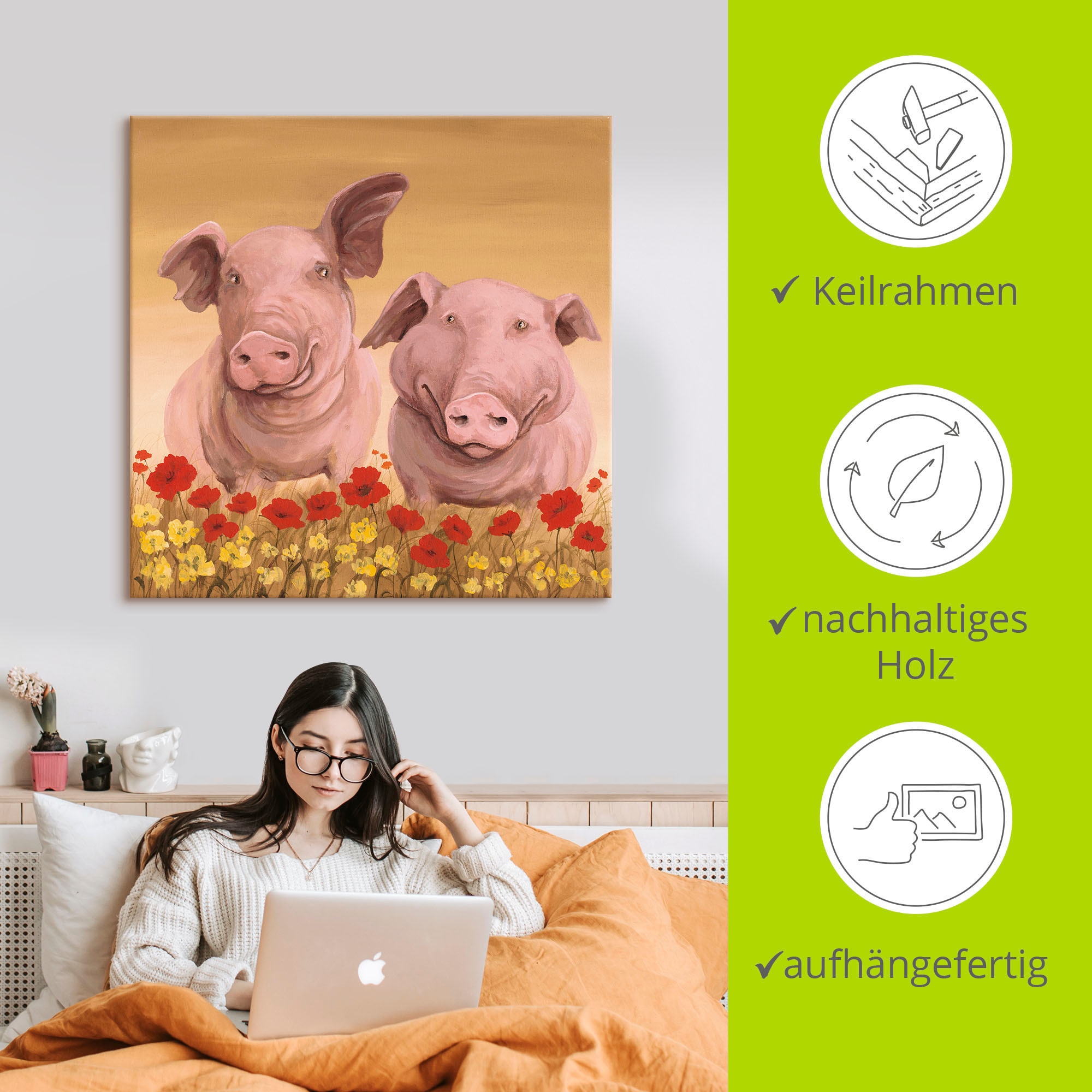 Artland Leinwandbild »Schweine«, Haustiere, (1 St.), auf Keilrahmen gespannt
