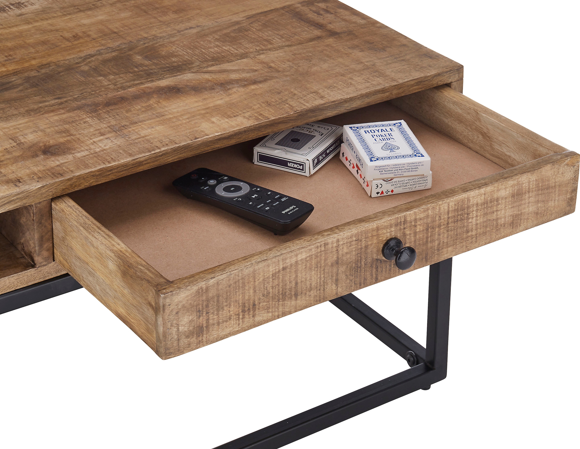 Stolkom Couchtisch »ALISON«, Massivholz mit Schublade, Tisch im Industrial Style