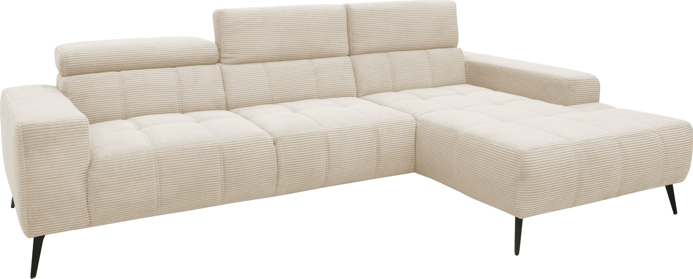 DOMO collection Ecksofa »Trento L-Form, mit Kufenfuß oder Einzelfuß«, wahlweise mit Kopfteilverstellung, Recamiere links/rechts bestellbar