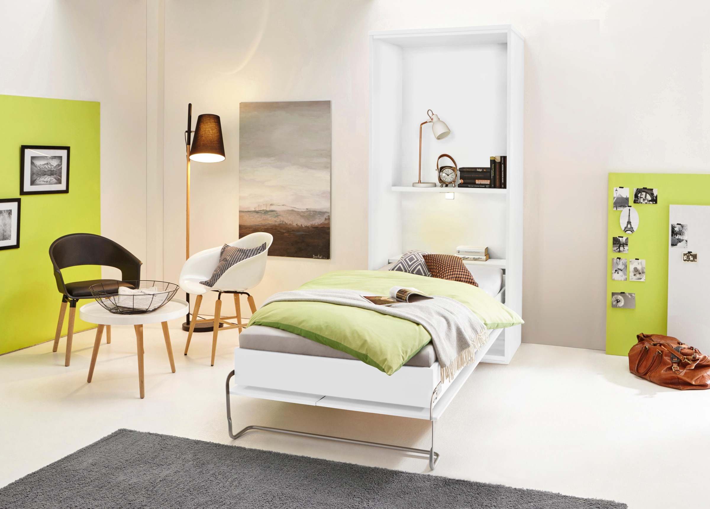 priess Schrankbett "Ancona Schrankklappbett Jugendbett Klappbett Wandbett" mit Lattenrost, Regal und LED-Beleuchtung, in 3 Breiten