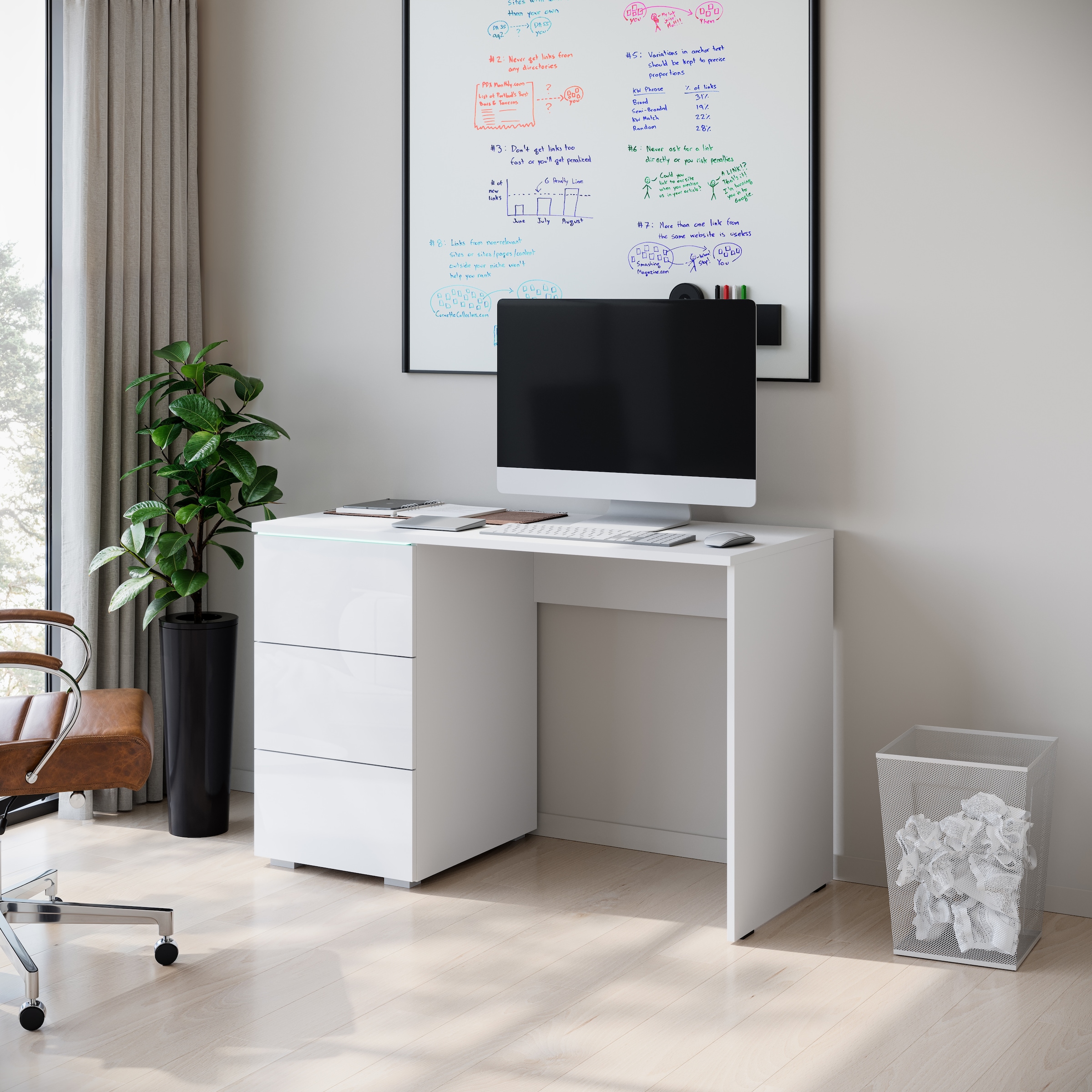 INOSIGN Schreibtisch »Vera, Computertisch mit LED-Beleuchtung« 1 Stk. tlg. Moderner Schreibtisch, Push-to-Open, 3 Schubladen, B 110 oder 150 cm