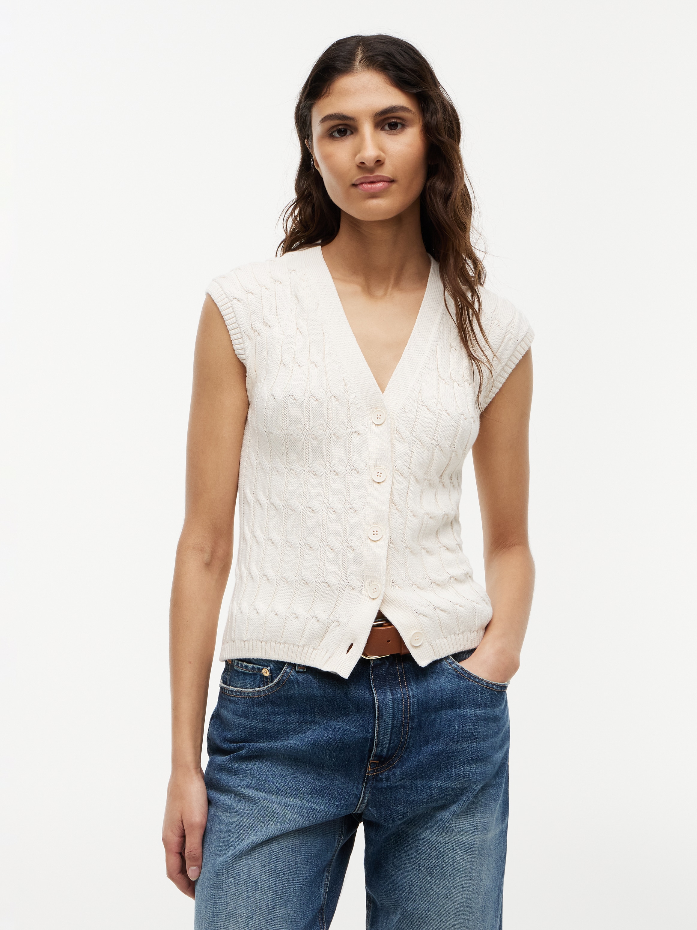 Tommy Hilfiger Strickweste "MID GG CABLE VEST CARDI" Baumwolle, mit Zopfstrickmuster