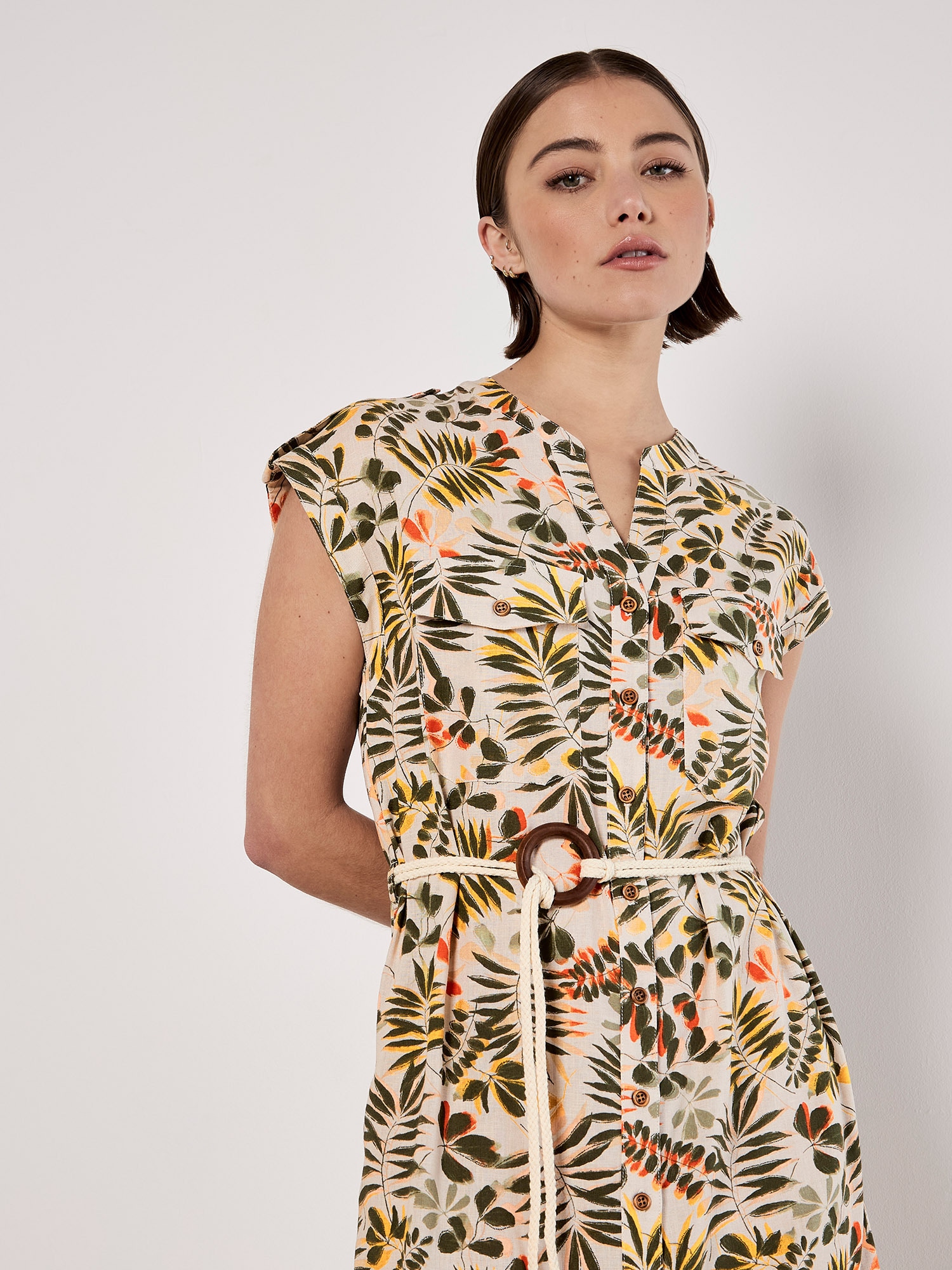 Apricot Midikleid »Midi-Hemdkleid mit Blätterdruck« 2 tlg. mit Gürtel