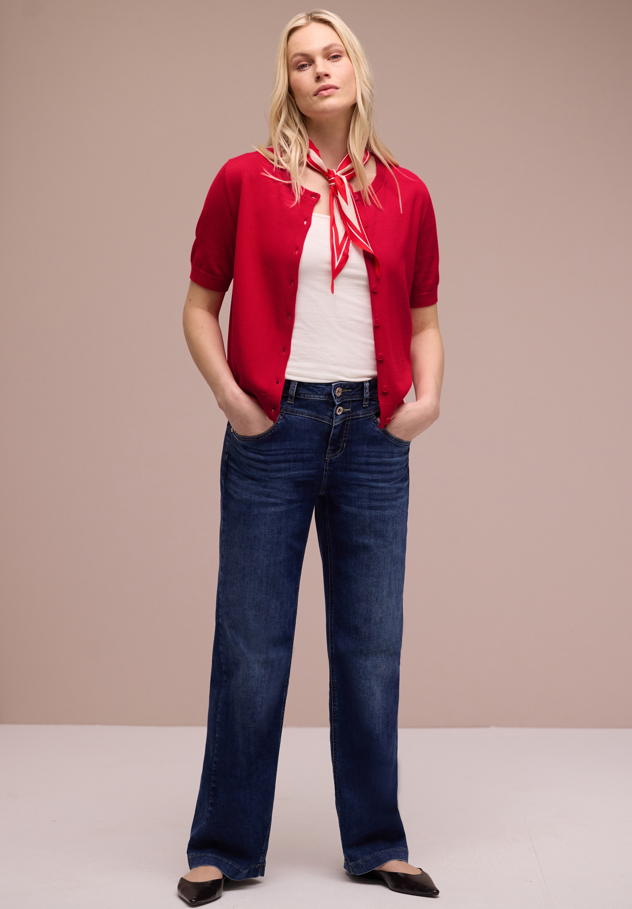 STREET ONE Cardigan Kurzarm-Cardigan mit Rundhals