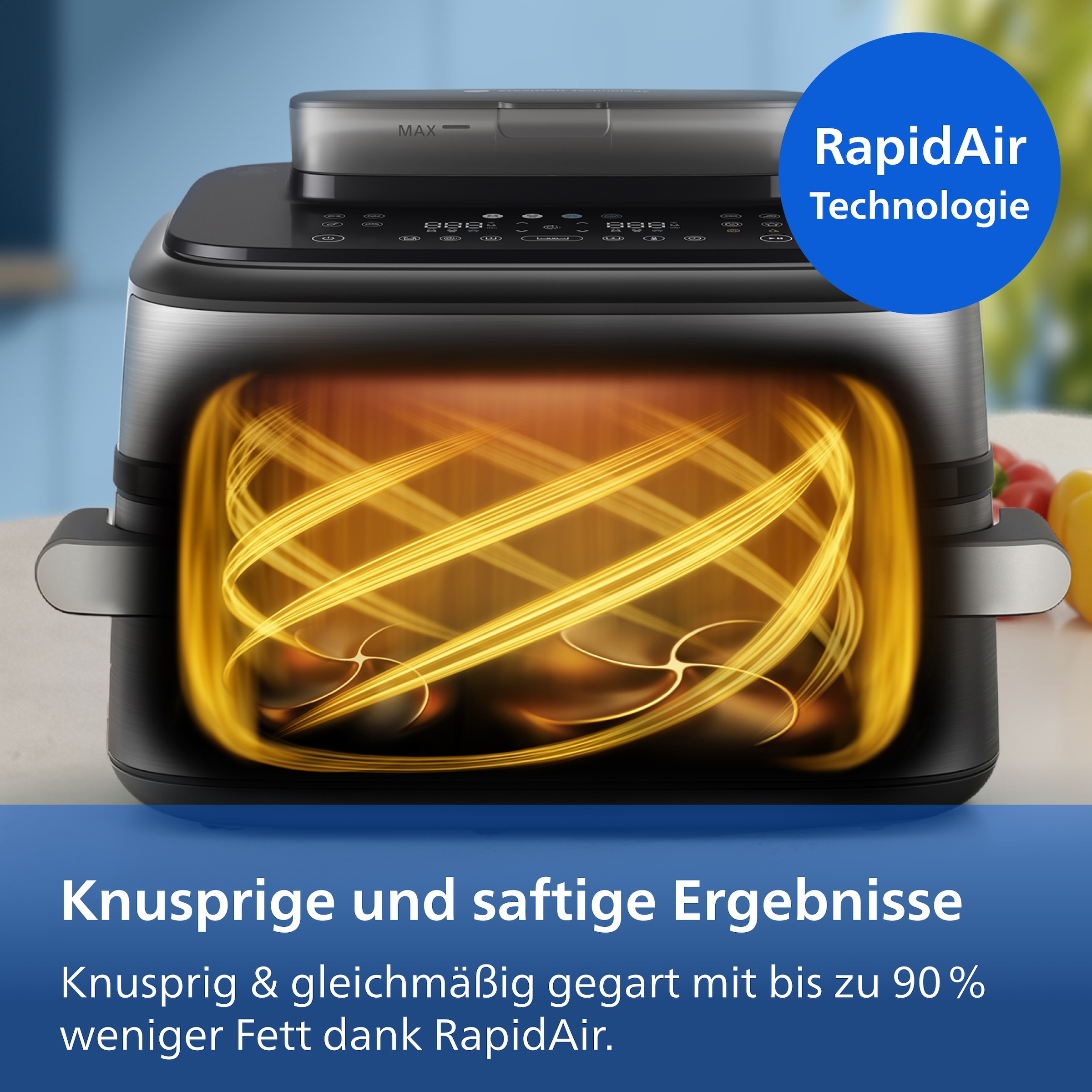 Philips Heißluftfritteuse »NA565/02 Steam Airfryer 5000 Series Megabasket, 9,5L Kapazität« 2750 W mit Dampfgarfunktion u. RapidAir Plus Technologie; inkl. Servierzange