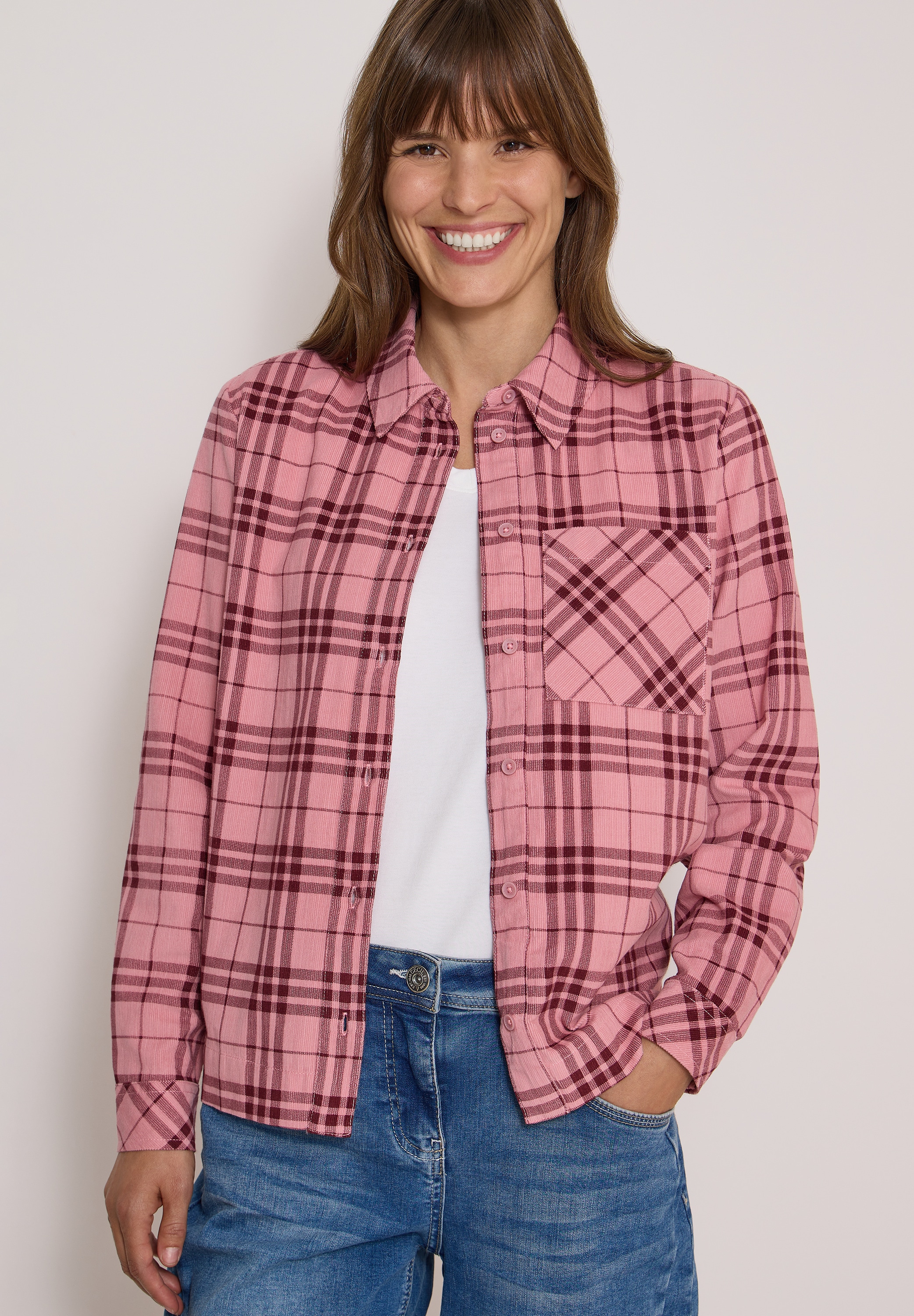 Cecil Cordbluse mit Karomuster