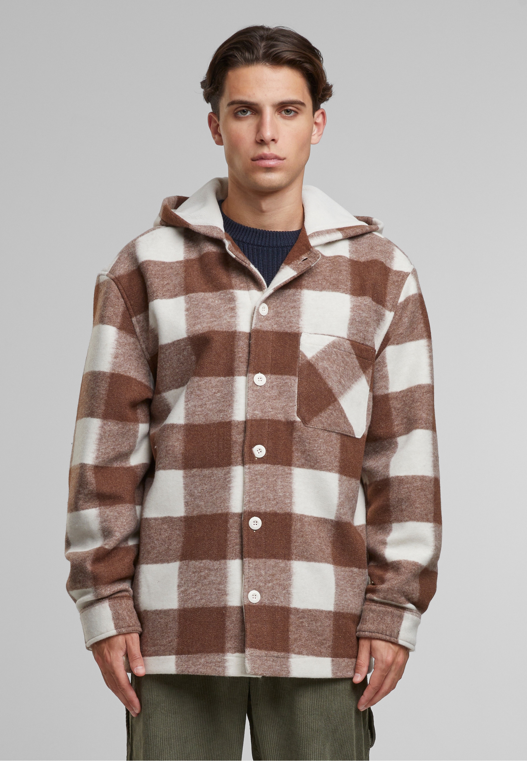URBAN CLASSICS Allwetterjacke »Urban Classics Big Check Jacket With Hood« 1 Stk. tlg. mit Kapuze