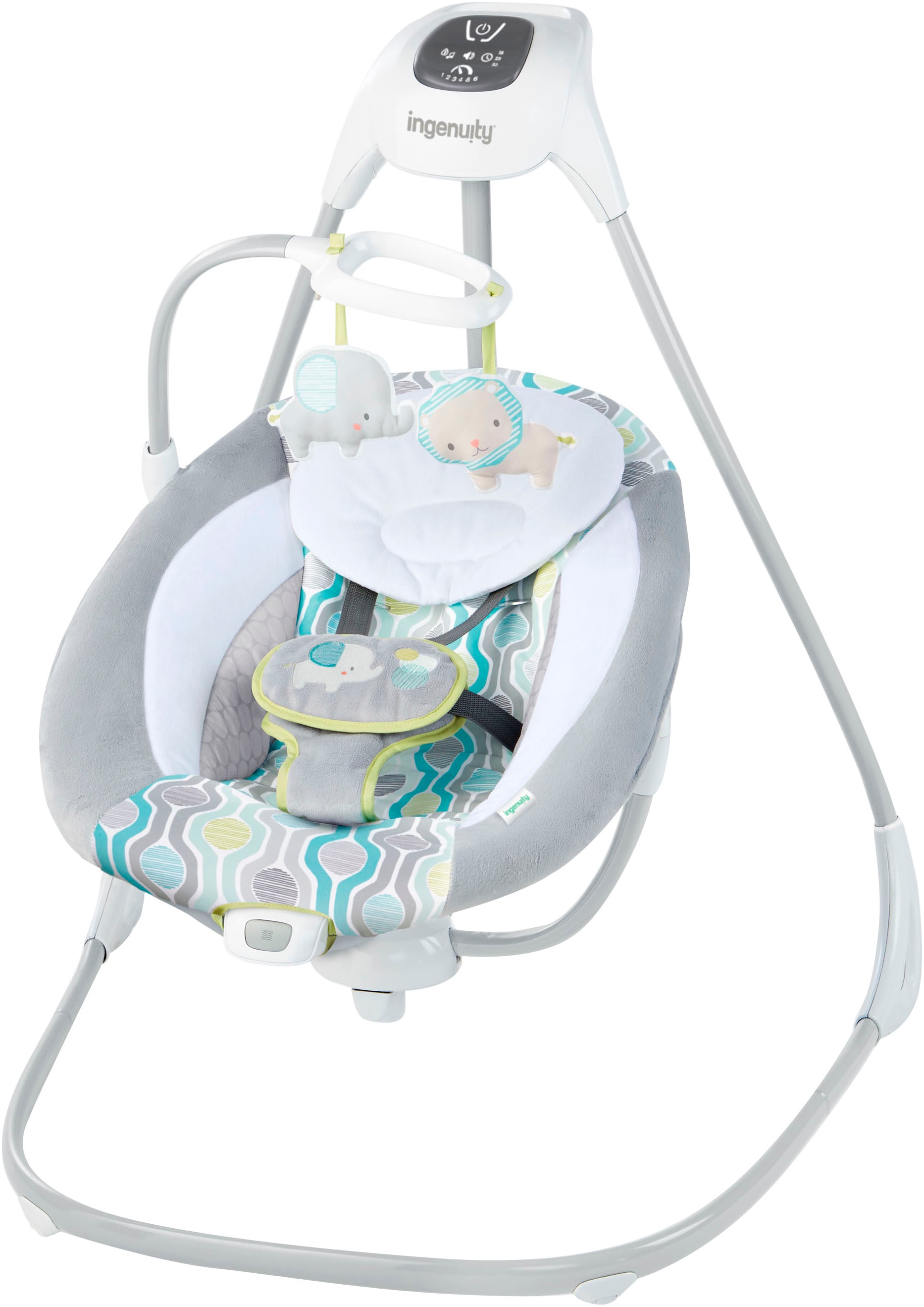 INGENUITY Baby Babywippe "SimpleComfort Compact Soothing Swing - Everston", grau, Kunststoff, Metall, Stoff, Babywippen, mit Sound-Effekt