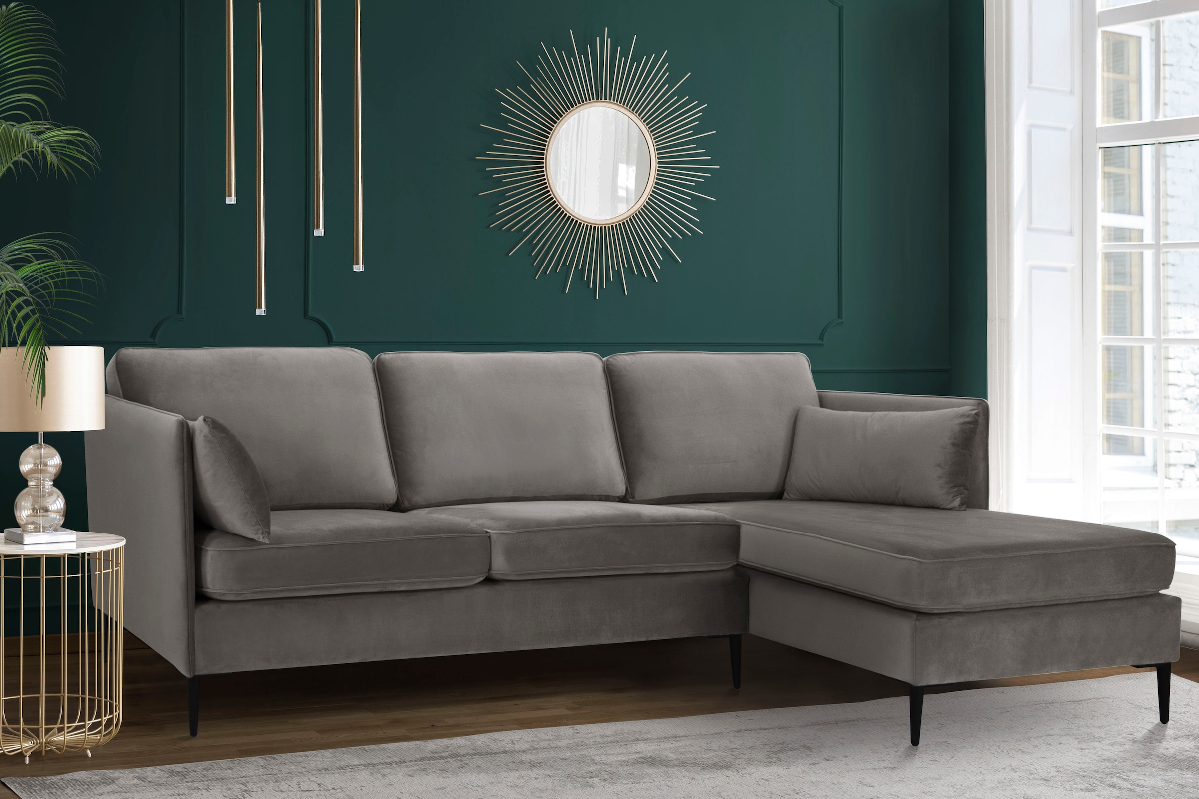 Leonique Ecksofa »Light L-Form«, inklusive loser Zierkissen, mit schmalen Armlehnen und Teleskopfüßen