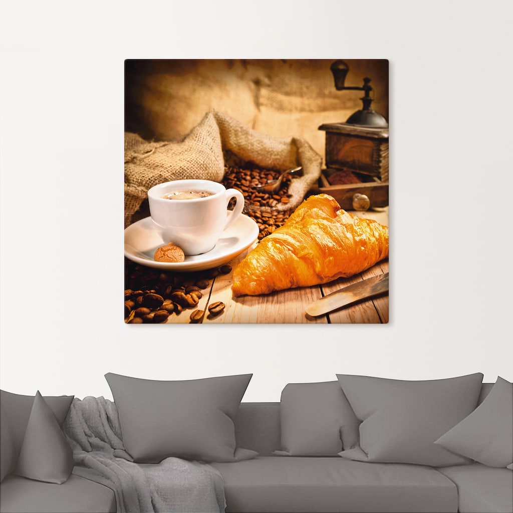 Artland Wandbild »Kaffeetasse mit Croissant«, Getränke, (1 St.)