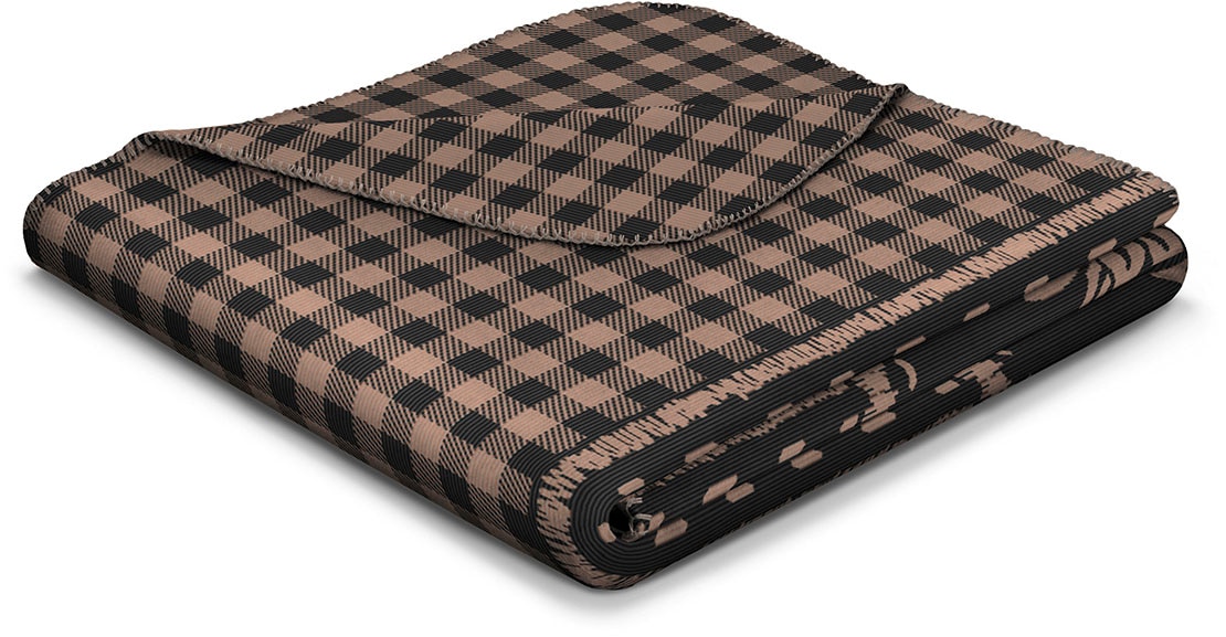 Wohndecke BIEDERLACK, B:130cm L:170cmschwarz, Baumwolle, Wolle, Wohndecken, "Alp Charm", Herzmotiv mit Enzianblüte mit klassischem Karo