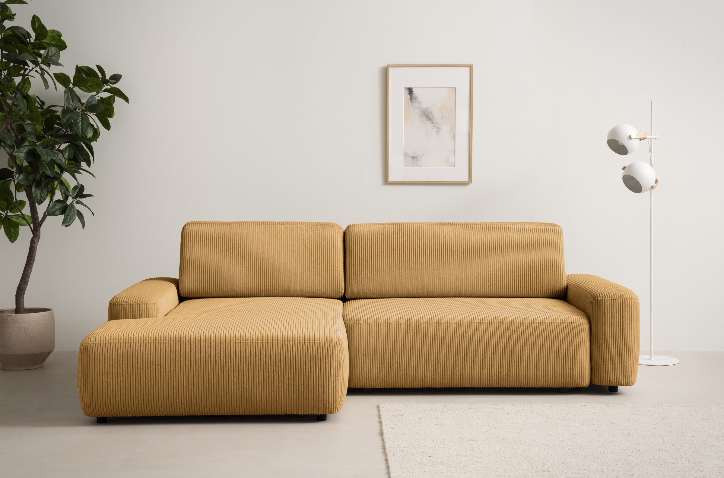 INOSIGN Ecksofa »TORGE (264cm), Schlafsofa in Cord, Samtvelours o Struktur fein, L-Form«, Schlaffunktion, Bettkasten, Liegefläche: 125/210 cm