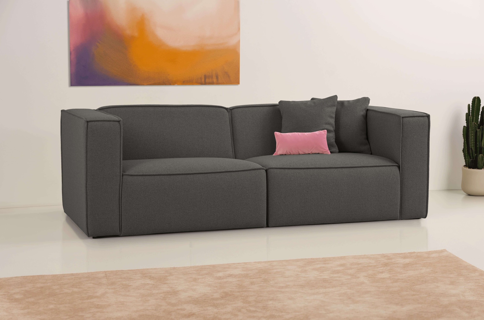 OTTO home 3-Sitzer »Tammie« Breite 222 cm, Webstoff fein, bodentief, mit Wellenunterfederung