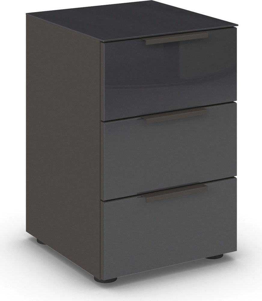 rauch Nachtkommode "Nachttisch Nachtschrank Nachtkonsole FLIPP mit Glasfront" Breite 40 cm, mit 3 Schubladen und Soft-Close-Funktion, Oberboden und Front Glas