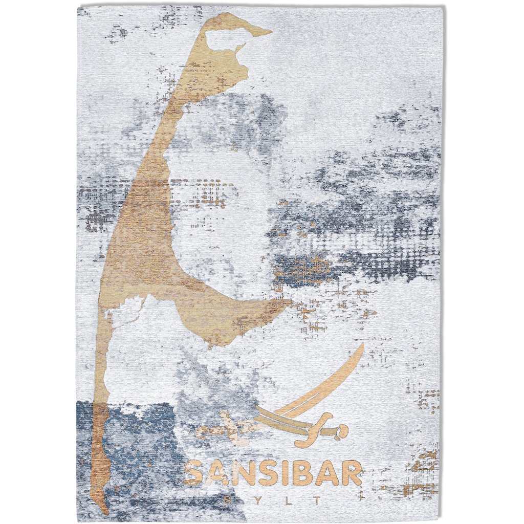 Sansibar Teppich »Keitum 012«, rechteckig, Flachgewebe, modernes Design, Motiv Sylt & gekreuzte Säbel