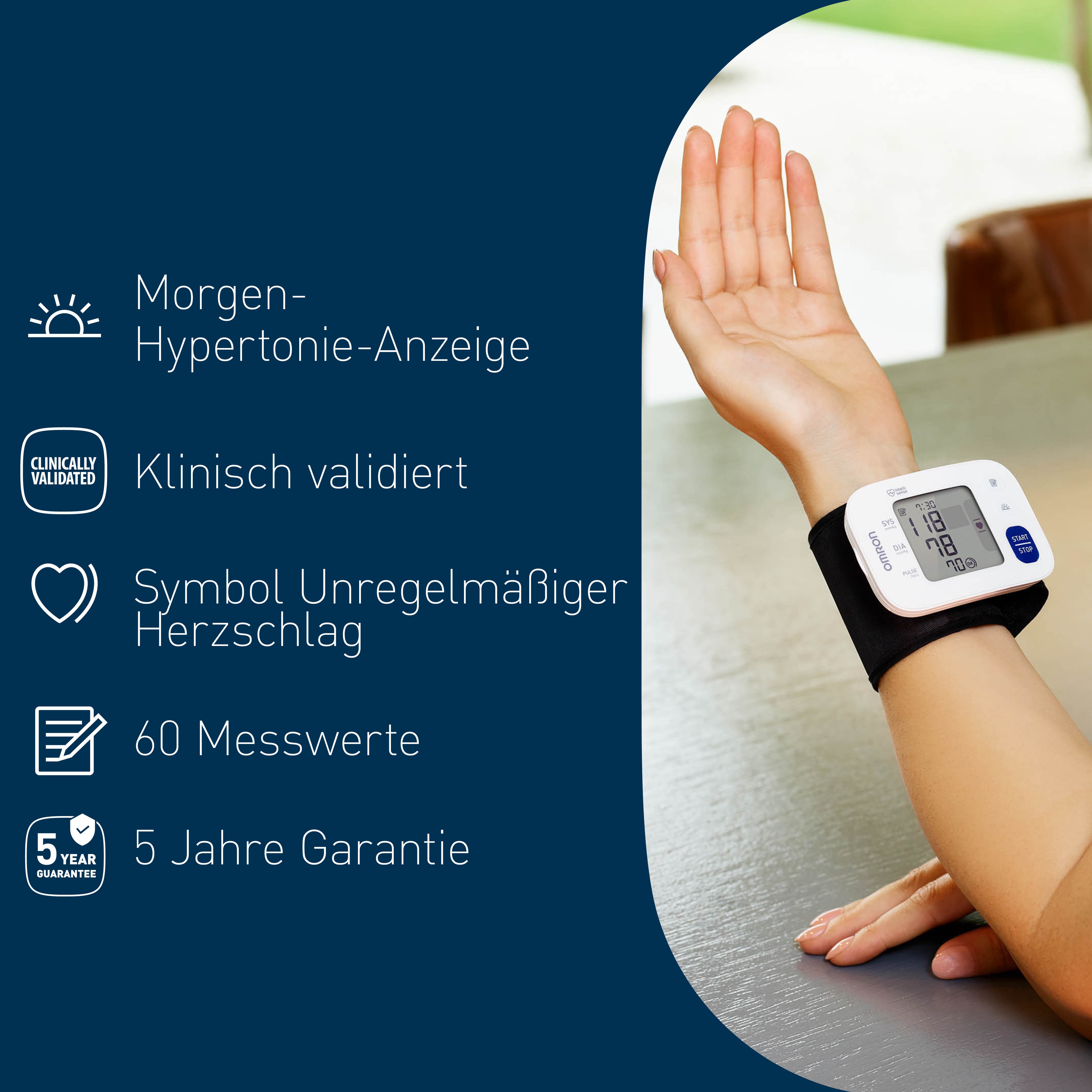 Thumbnail - Omron Handgelenk-Blutdruckmessgerät "RS4 mit Positionierungssensor für genaue Messergebnisse zu Hause" erkennt unregelmä...