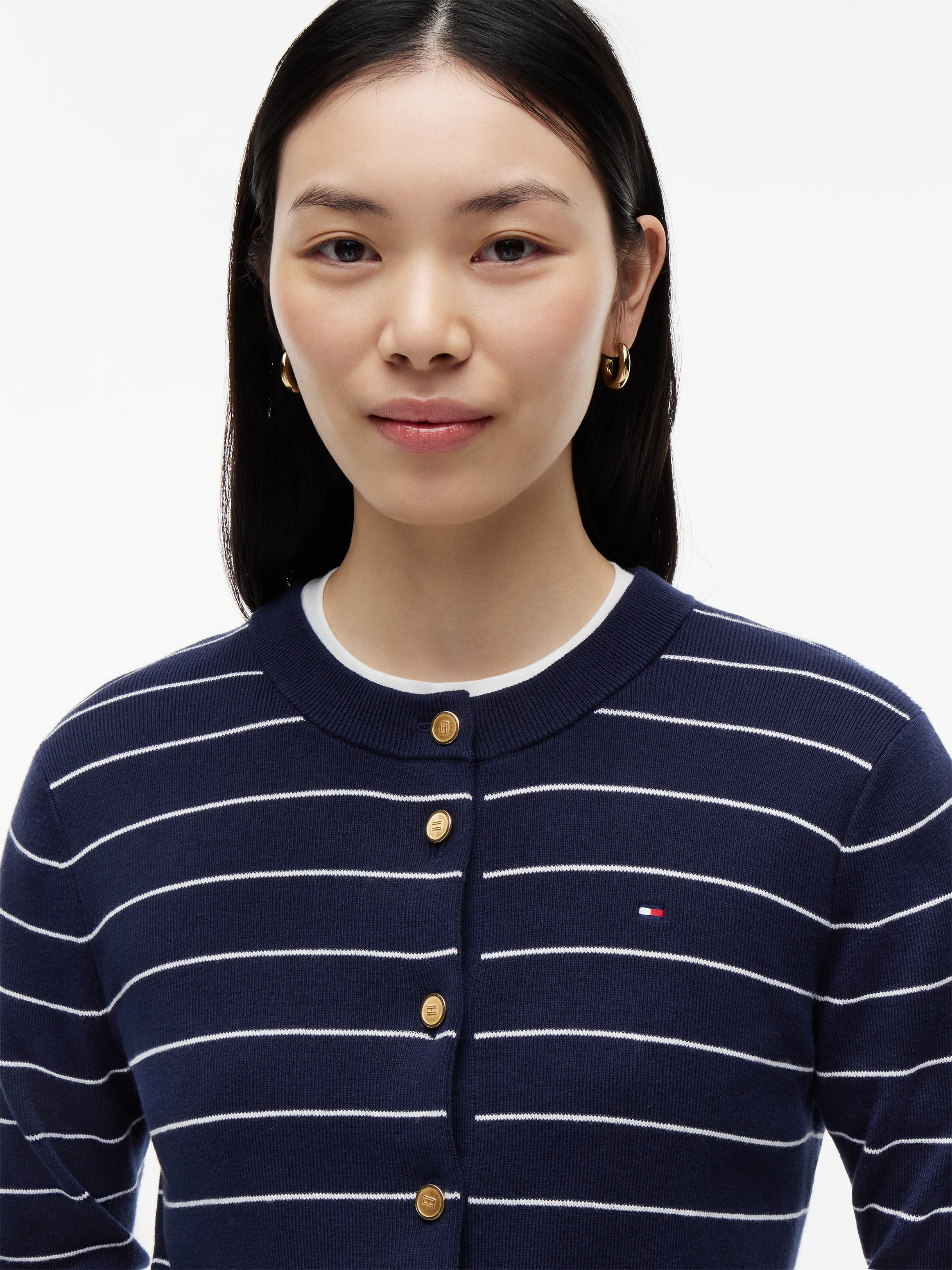 Tommy Hilfiger Strickjacke »FULL NEEDLE STITCH CARDIGAN« Baumwolle, goldfarbene Knöpfe