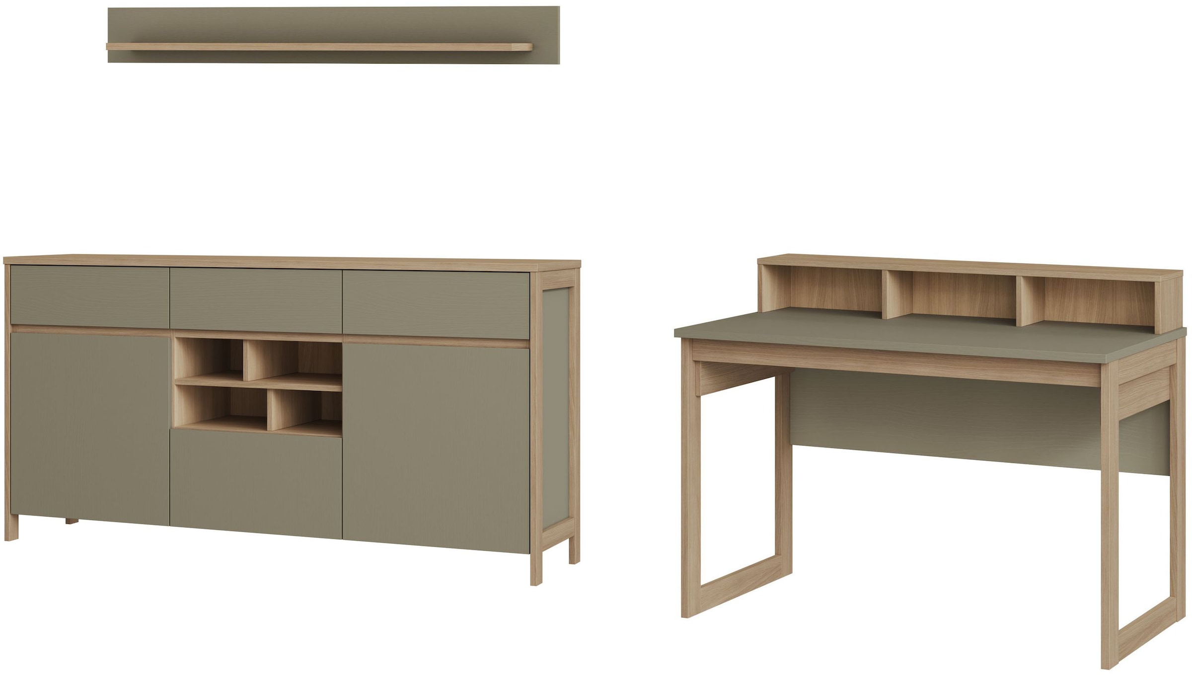 Home affaire Büromöbel-Set »Stranda im Scandi-Style, Home Office, Büro in zwei Farben verfügbar« 3 Stk. tlg. enthält Schreibtisch, Sideboard und Wandboard