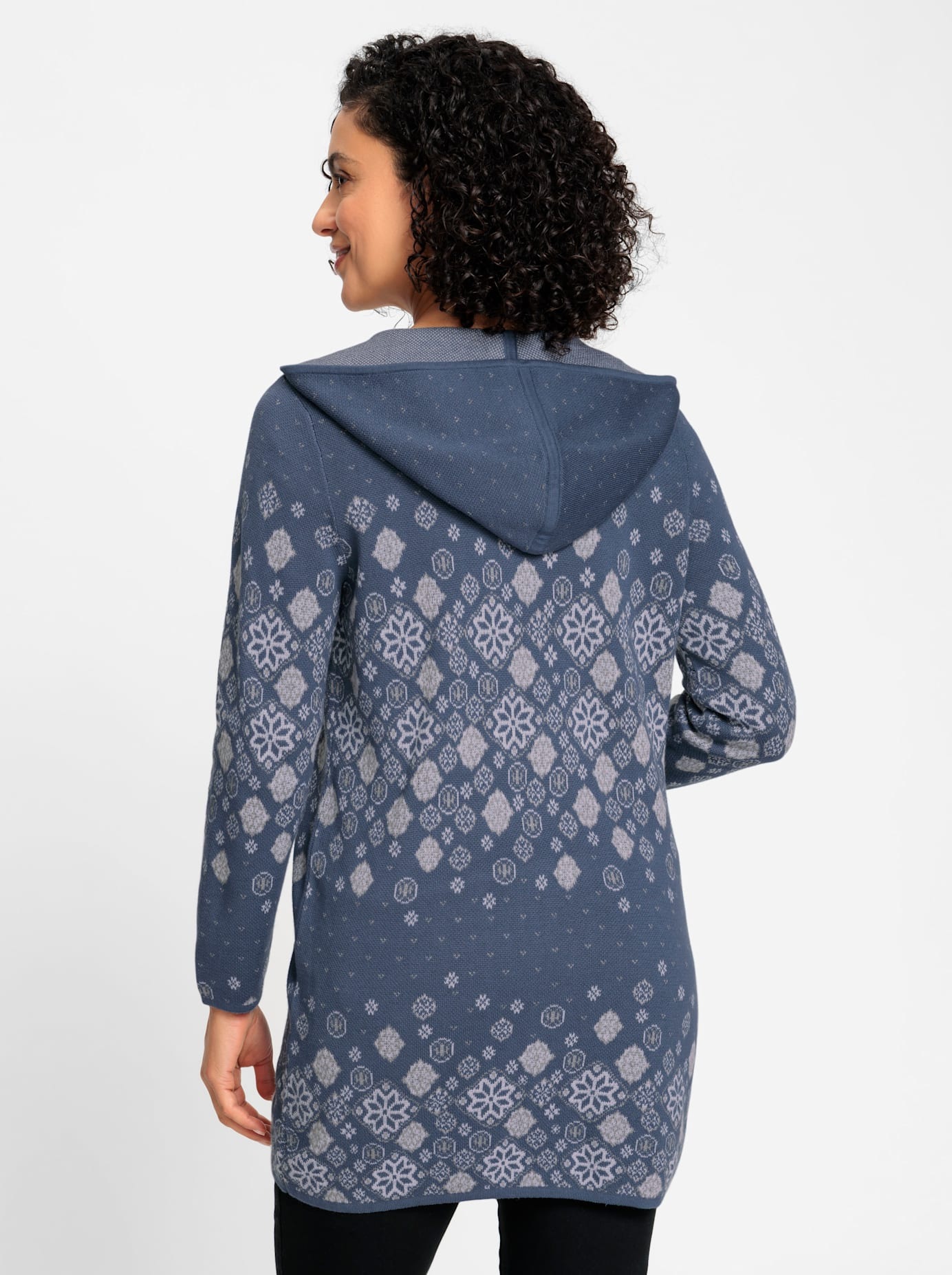 Longstrickjacke INSPIRATIONEN, Damen, Gr. 48, blau (rauchblau, gemustert), 70% Baumwolle, 30% Polyacryl, gemustert, mehrfarbig, Strickjacken Longstrickjacke 2