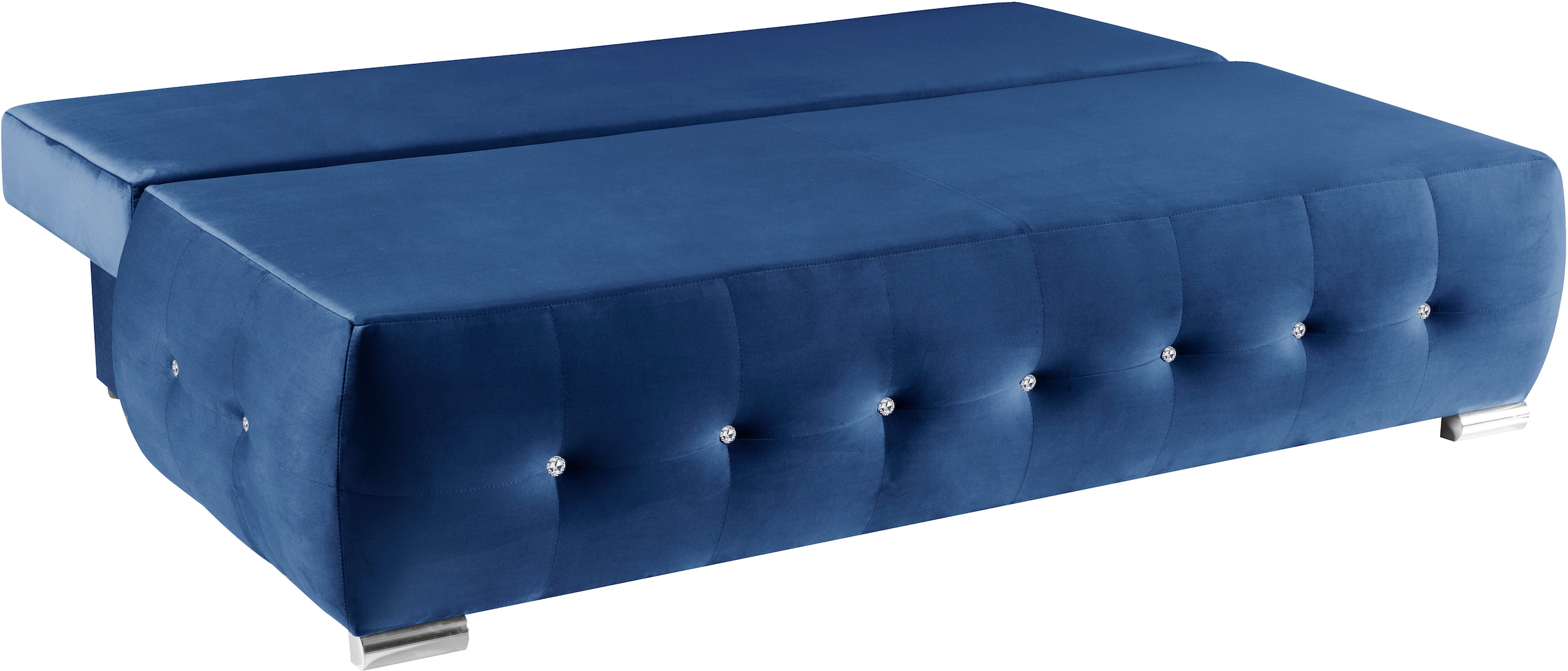 WERK2 Schlafsofa »Monaco Design Bettsofa, pflegeleichter Samtoptik Bezug, Breite 205cm«, 2-Sitzer Schlafcouch mit Bettkasten & funkelnden Ziersteinchen
