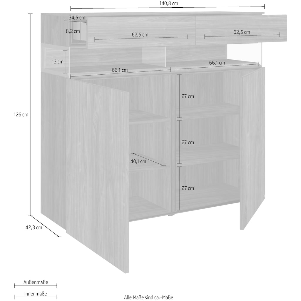 hülsta Highboard »NEO Highboard«, zwei Schubladen und Fächer, Breite 140,8cm, Liefer- und Montageservice