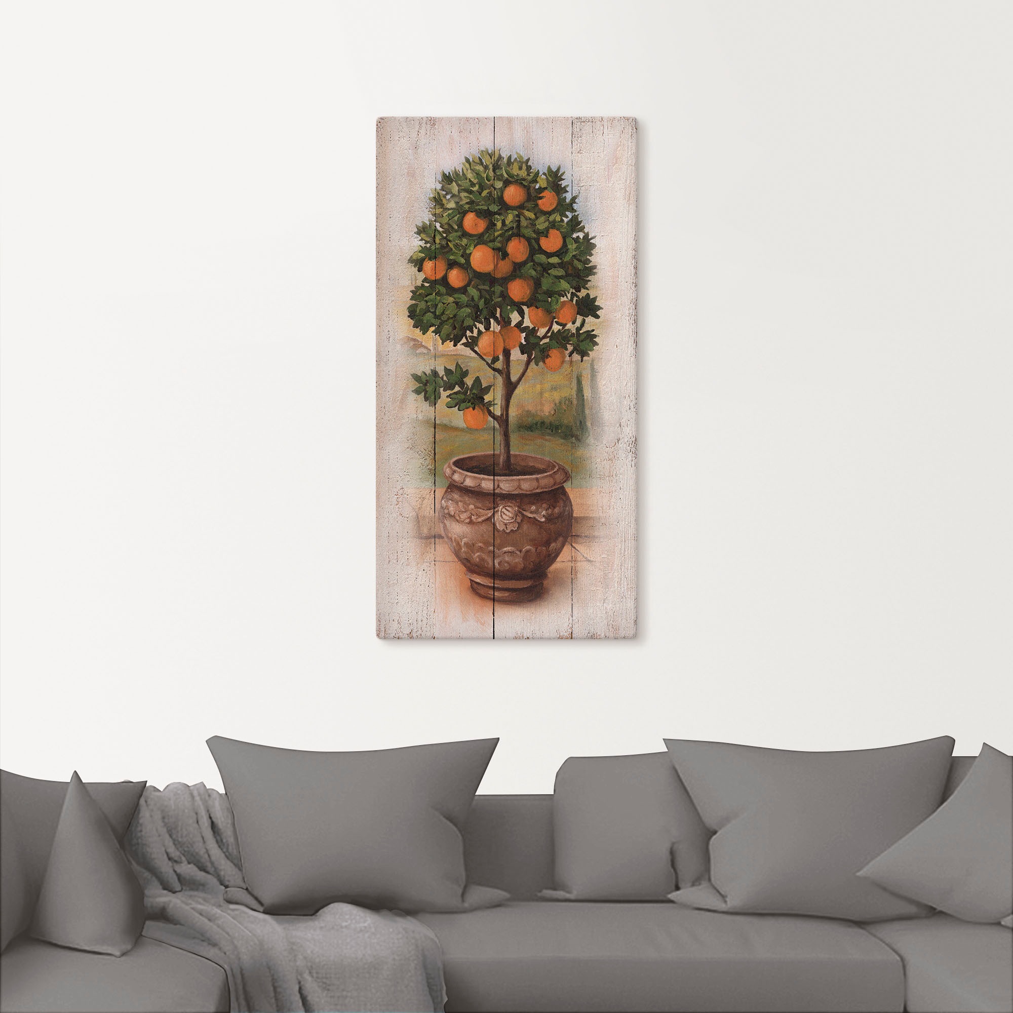 Artland Leinwandbild "Orangenbaum mit Holzoptik" Bäume 1 Stk. tlg. auf Holz günstig online kaufen